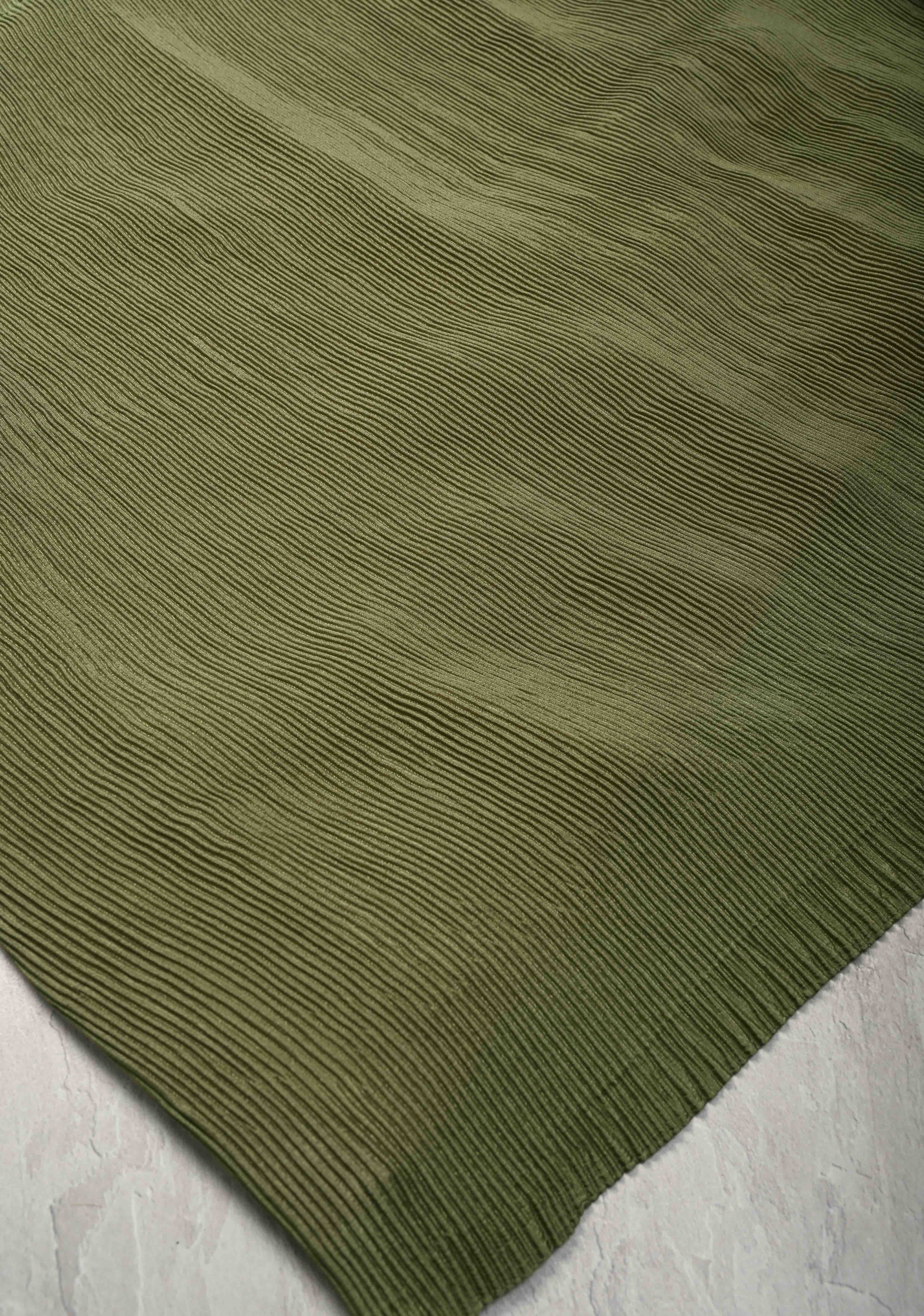 Pleated Satin saree in Sage Green and Maroon, No Blouse Piece | Shobitam