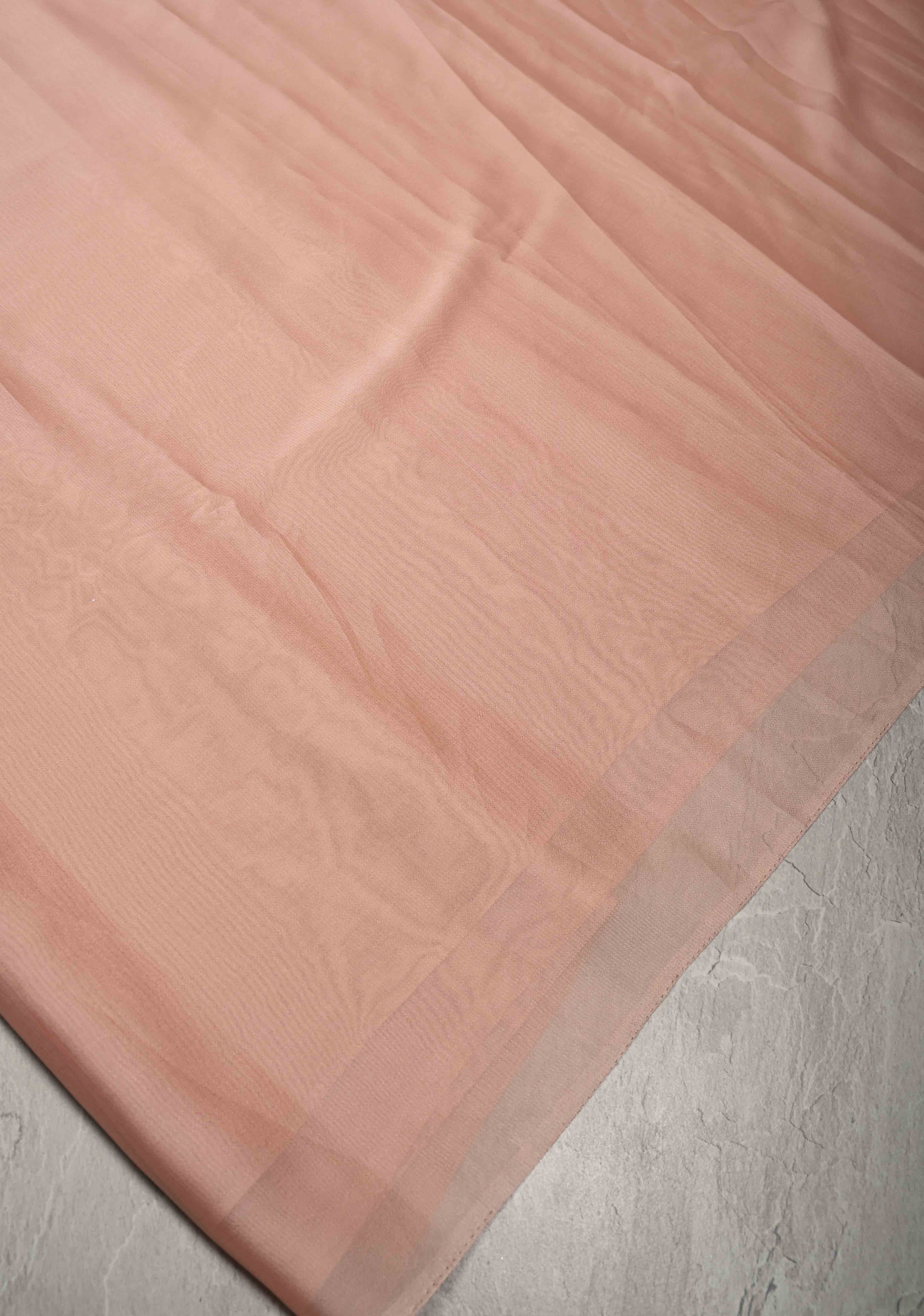Blush Pink Chiffon Saree with Conch Shell Hand Painted , No Blouse Piece | Shobitam