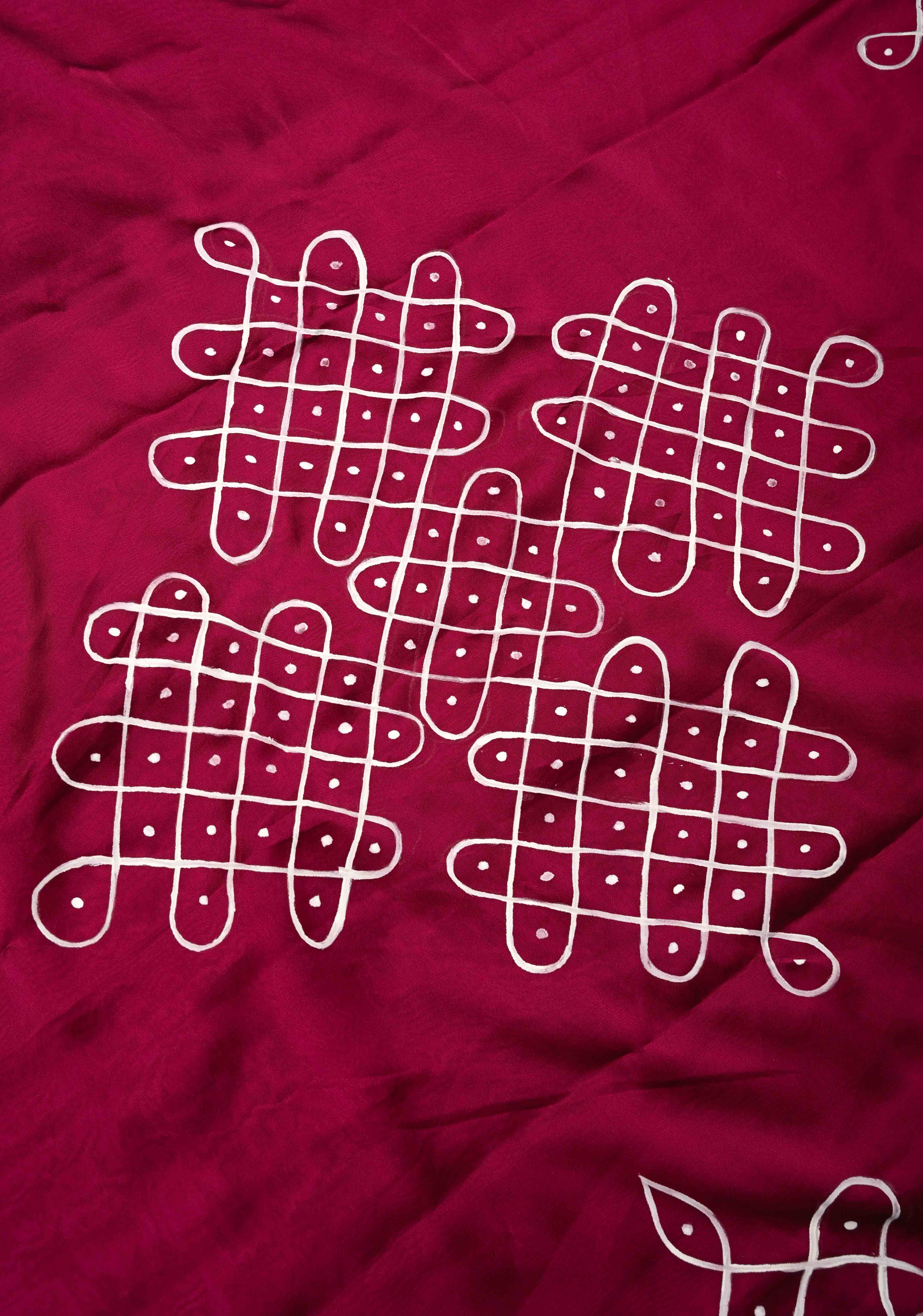 Maroon Georgette Saree with Rangoli Design Hand Painting on Pallu, No Blouse Piece | Shobitam