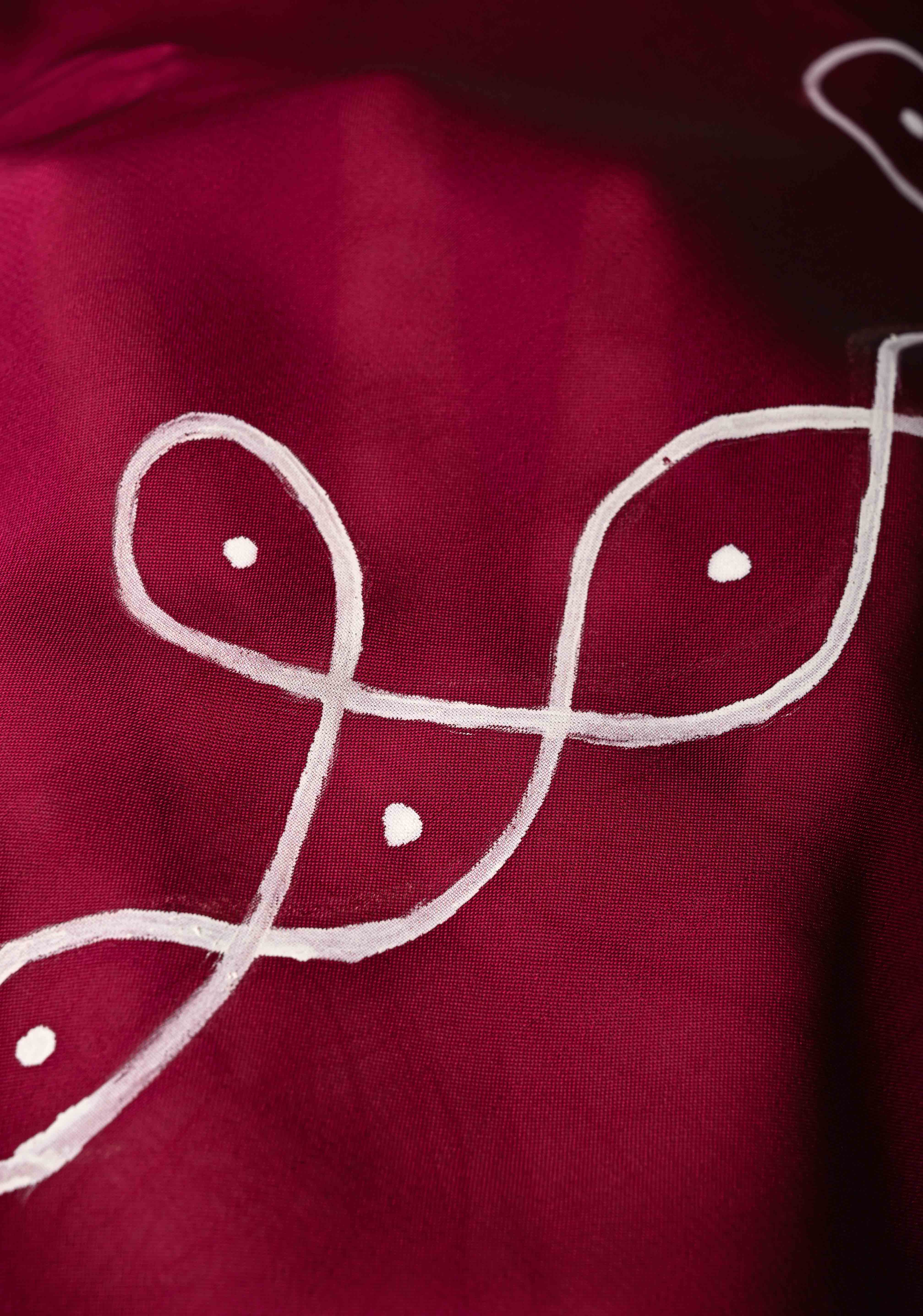 Maroon Georgette Saree with Rangoli Design Hand Painting on Pallu, No Blouse Piece | Shobitam