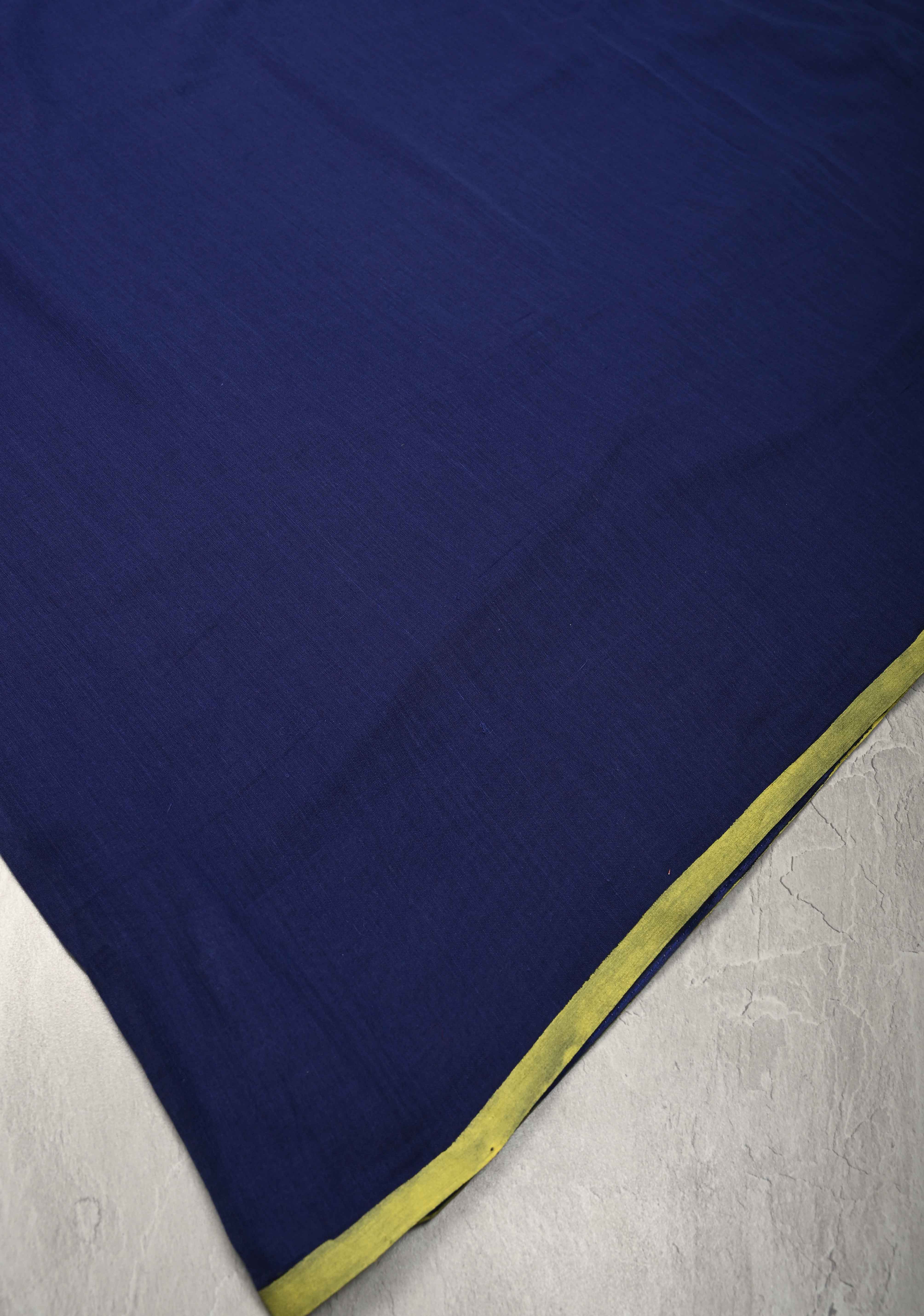 Navy Blue Mulmul Cotton Saree with tassels No Blouse piece | Shobitam