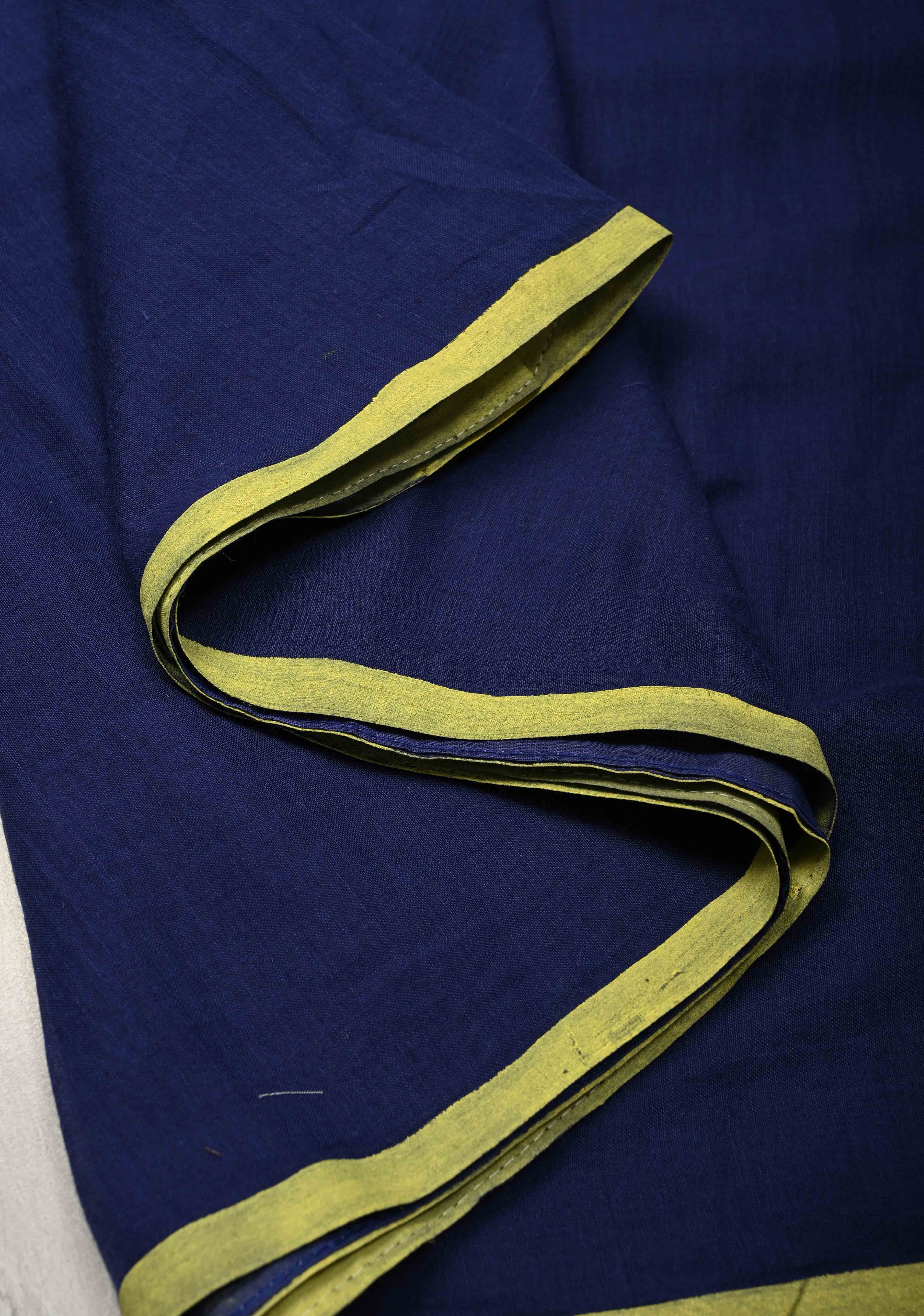 Navy Blue Mulmul Cotton Saree with tassels No Blouse piece | Shobitam