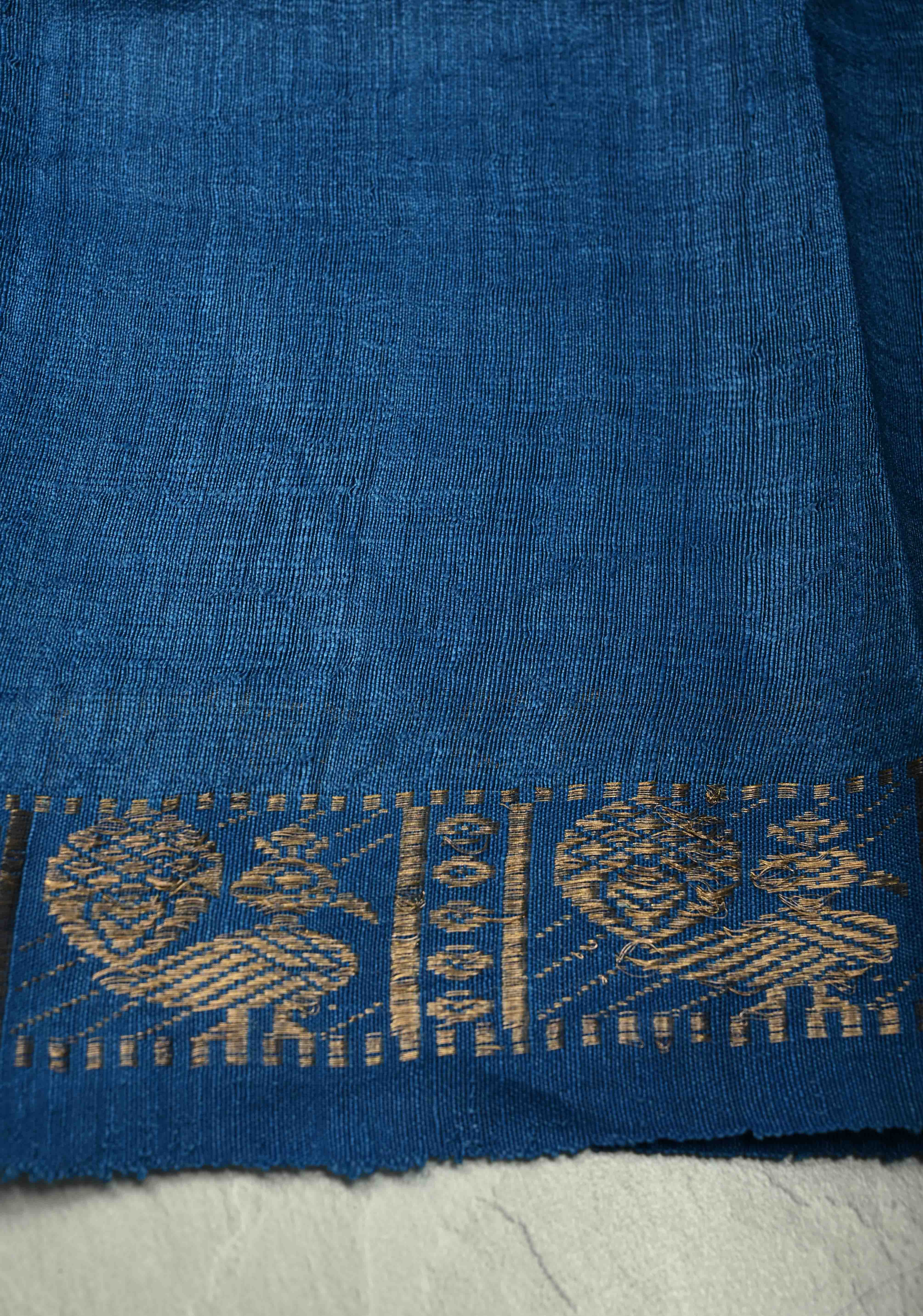 Blue Banarasi Linen Saree with Zari Buttas and Zari Border | Shobitam