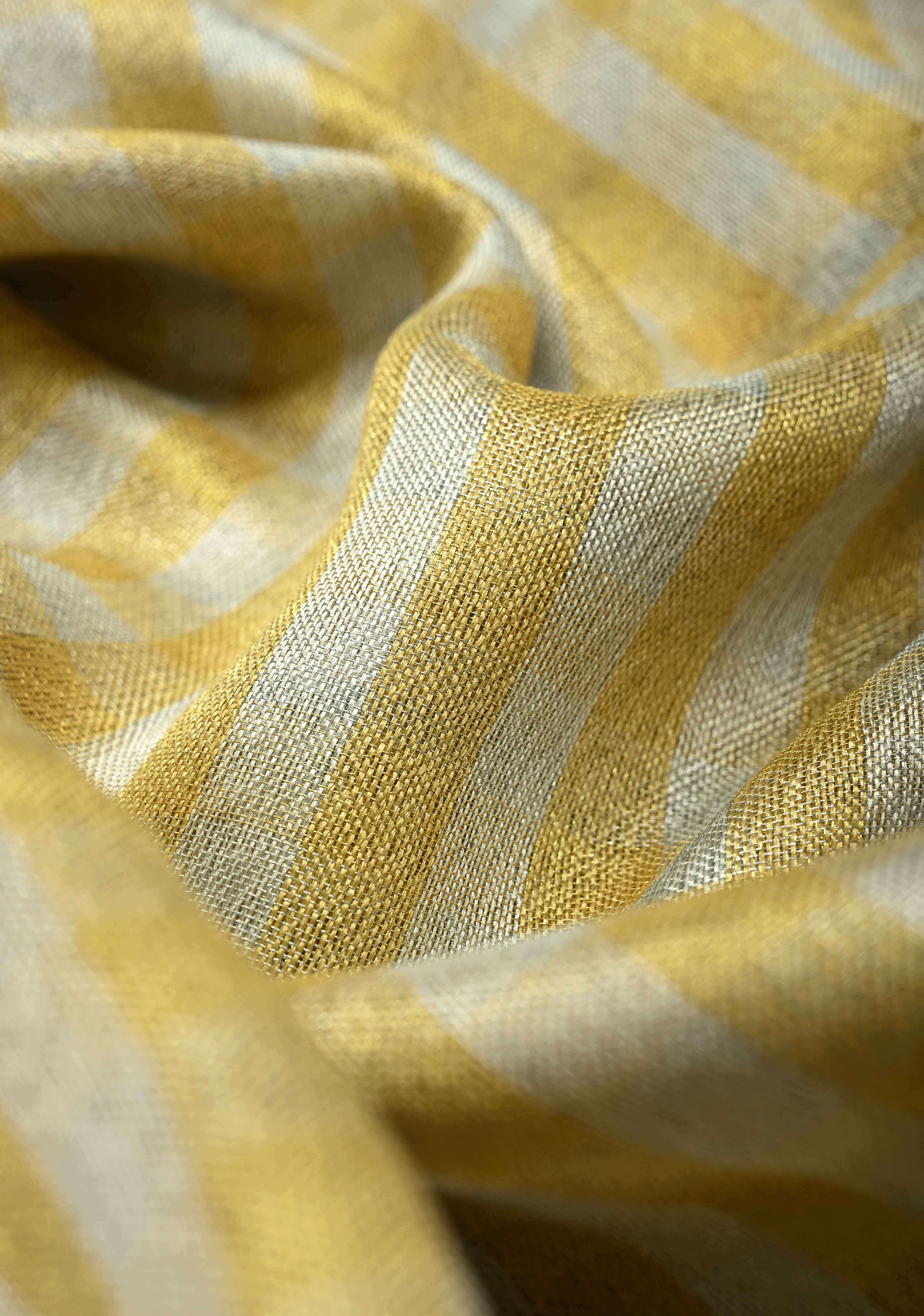 Gold-Silver Alternating Linen and Tissue Saree with Checks Design and Zari Border | Shobitam
