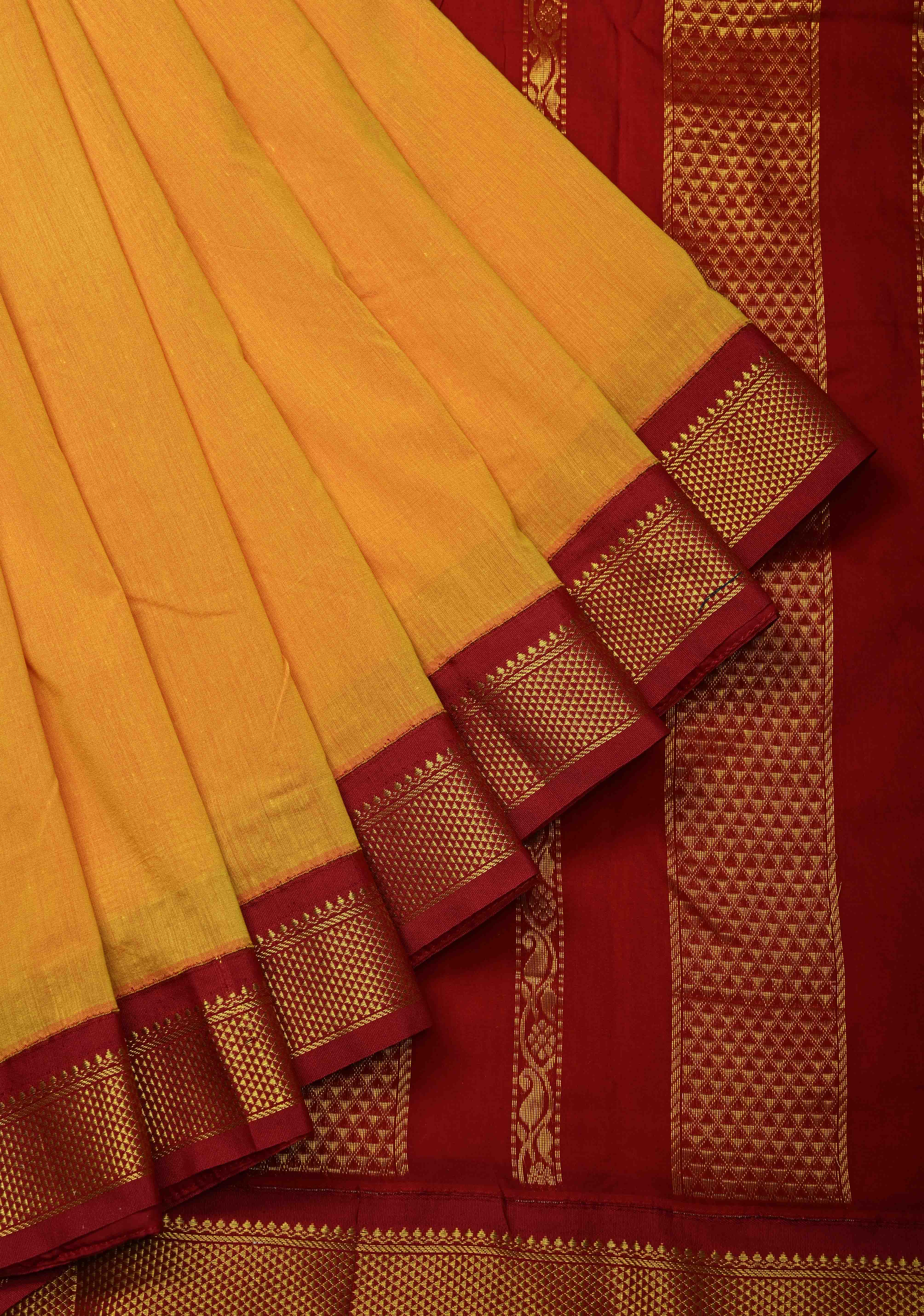 Haldi Yellow Korvai Silk Cotton Handloom Saree with Contrast Zari Border | Shobitam