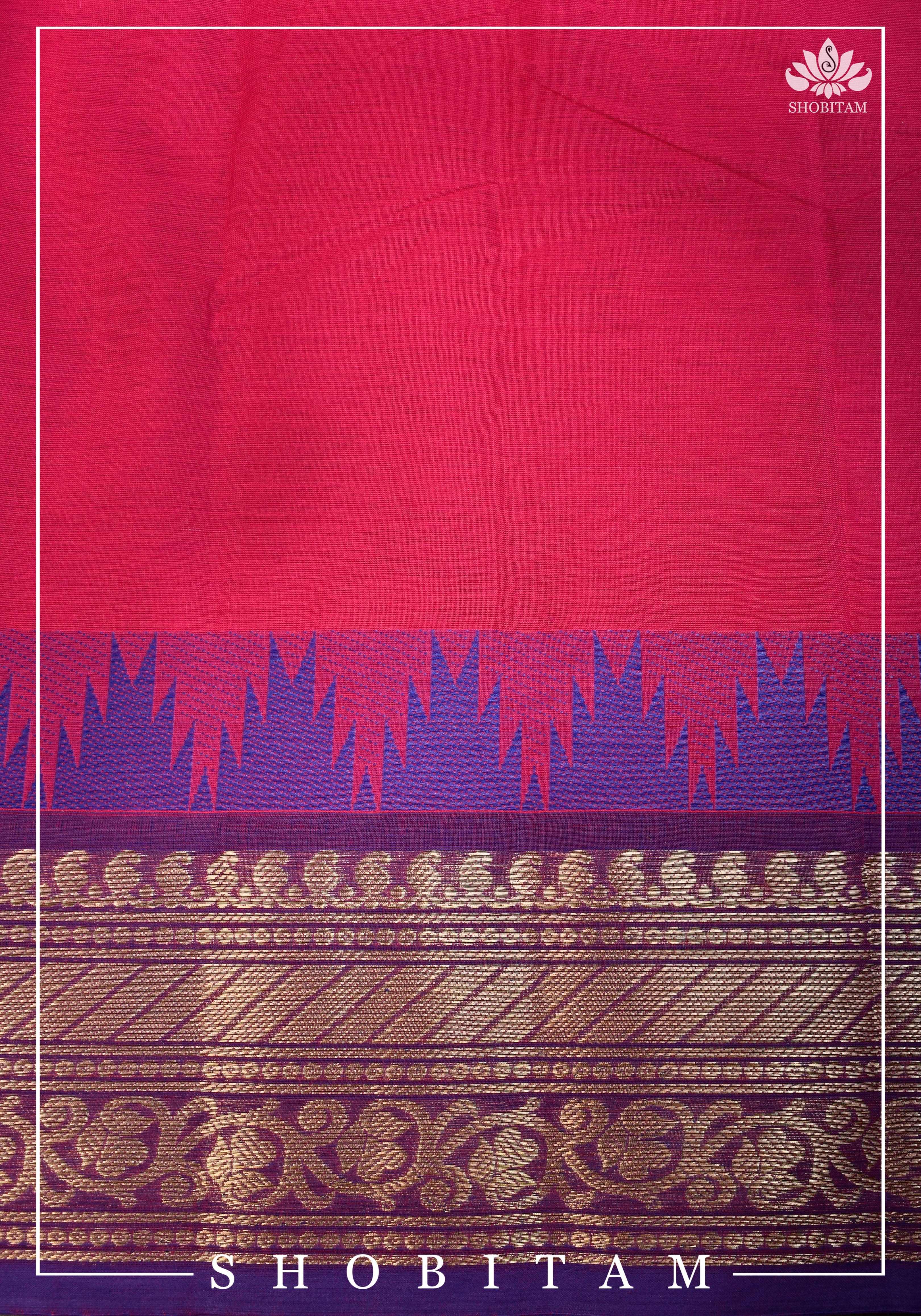 Chettinadu Cotton Saree in Pink with Wide Zari Border, no Blouse piece | Sarees by Shobitam