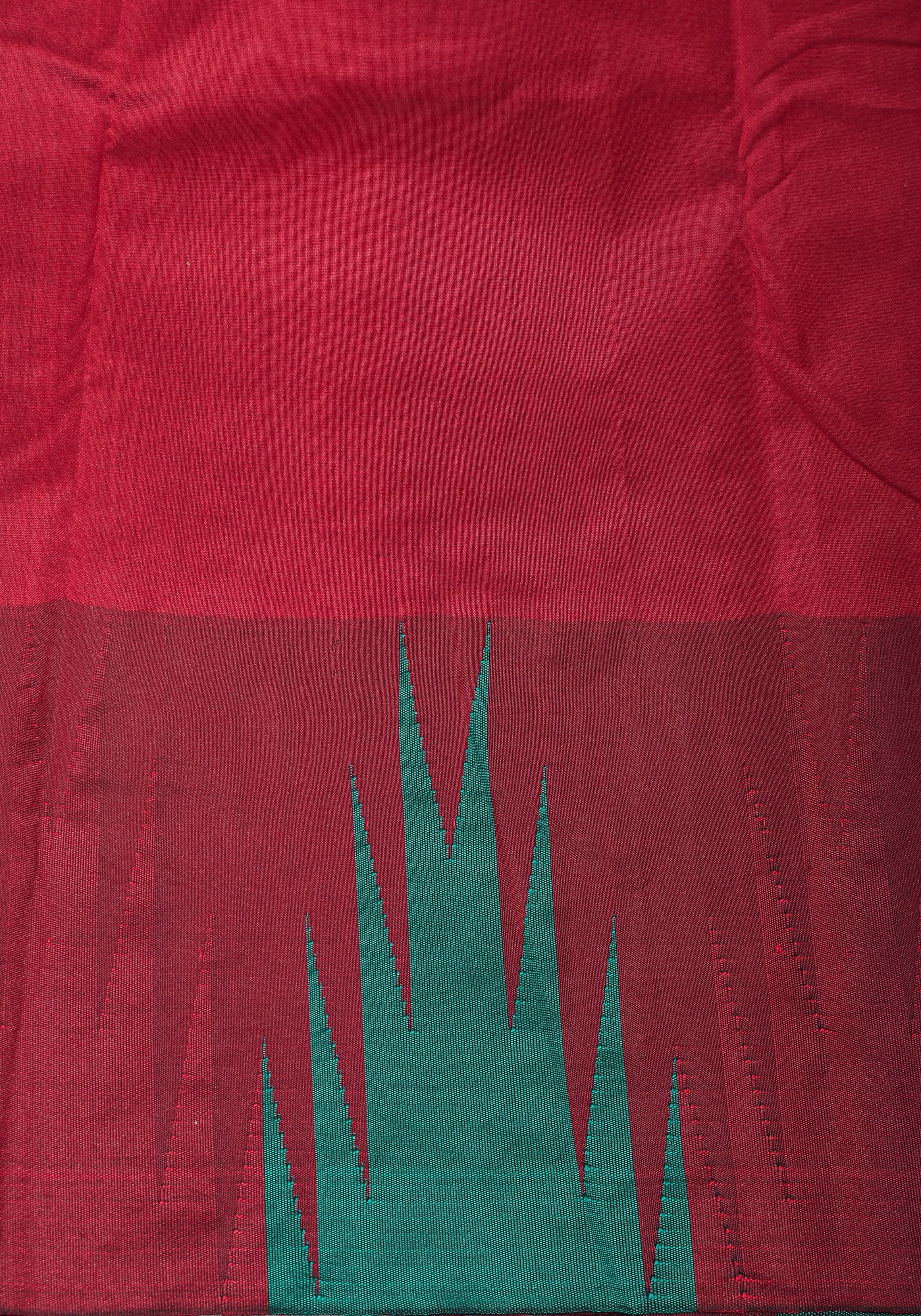 Sap Green Tone and Two Color Temple Border on Art Silk Saree With Double color Indian kotki design Pallu | Shobitam