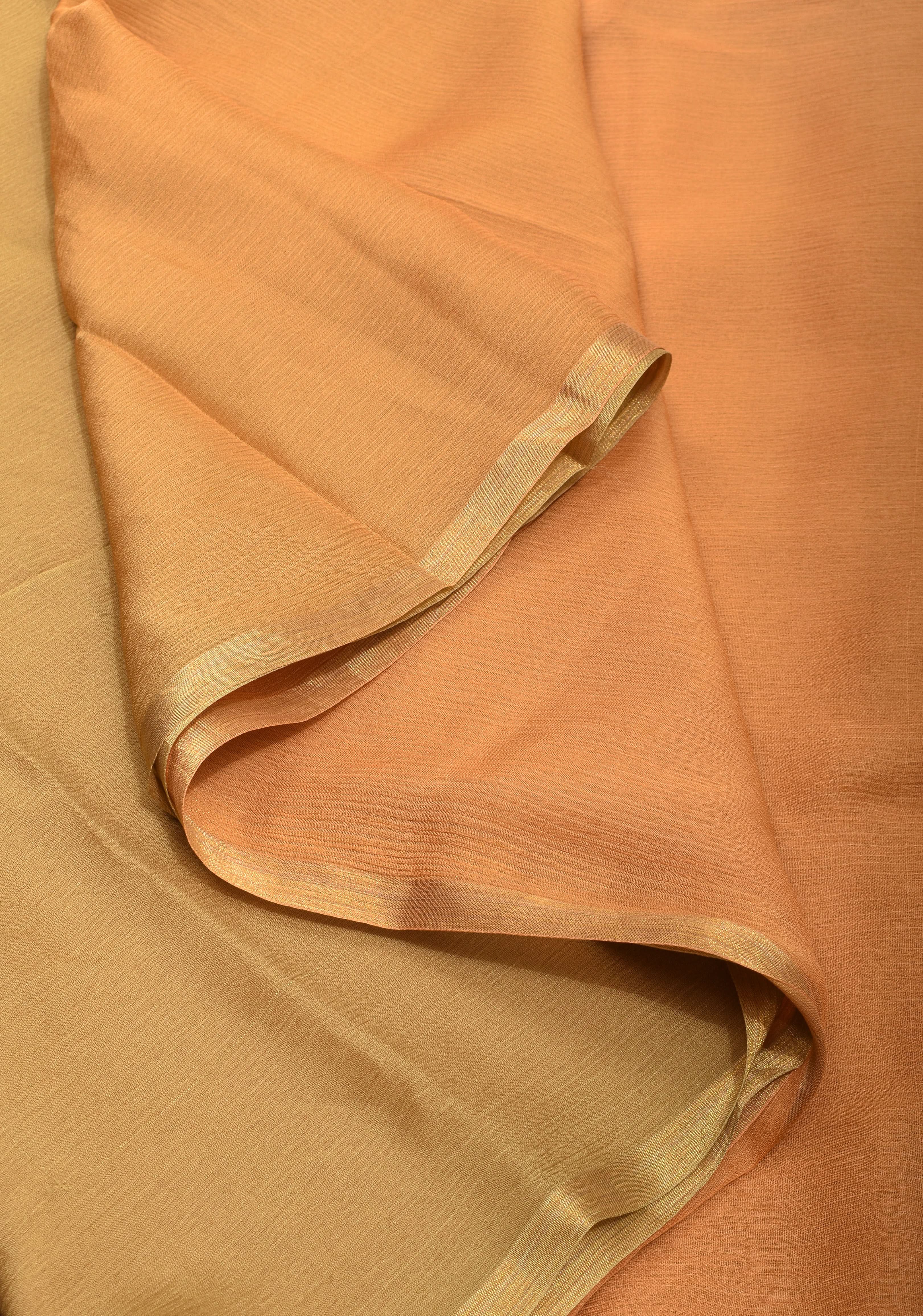Bollywood style ombré pure chiffon Saree in Aqua and Peach, No Blouse Piece | Shobitam