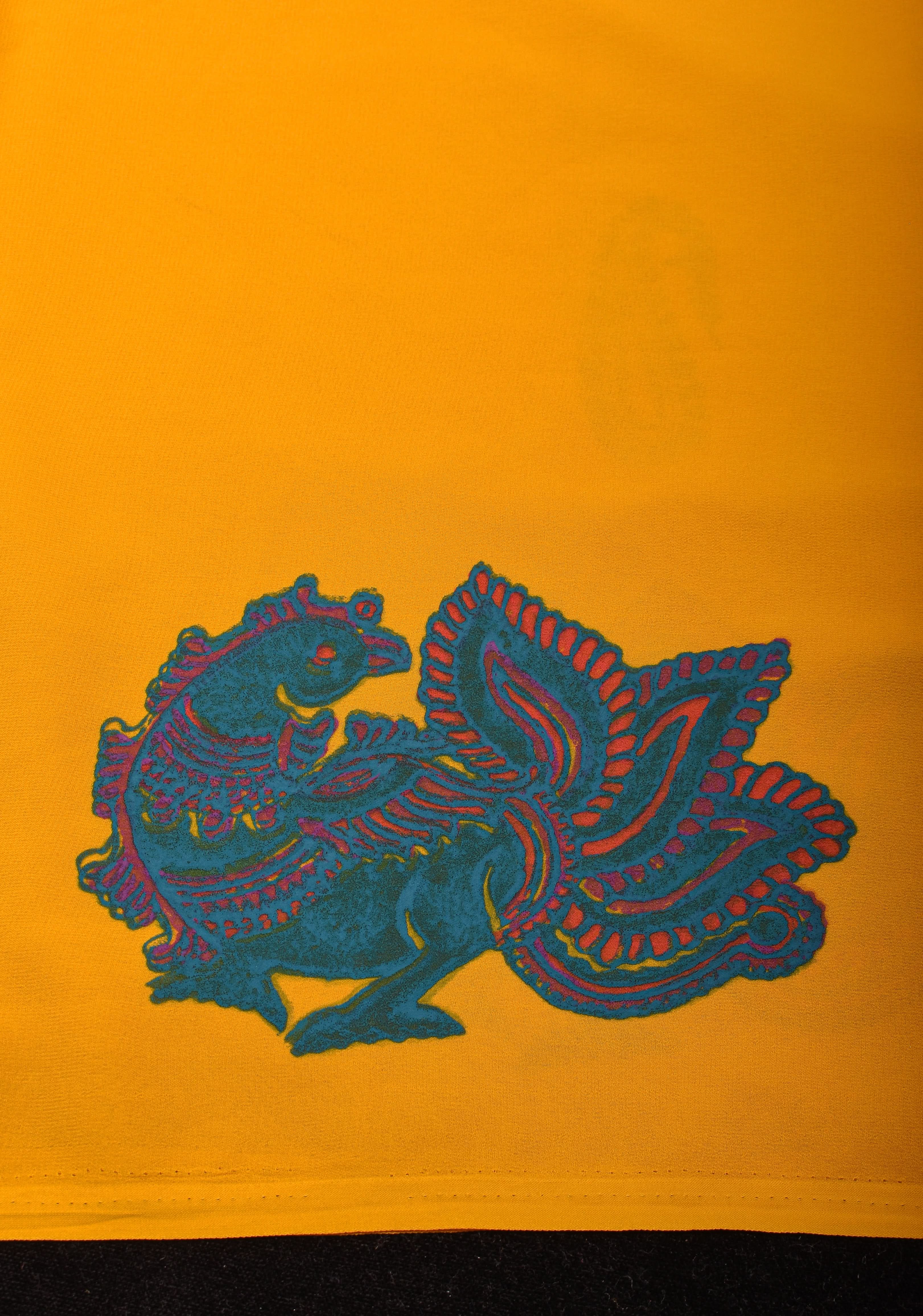 Mustard Georgette Saree with Sanganeri Hand Block Peacock and paisley Prints | Shobitam