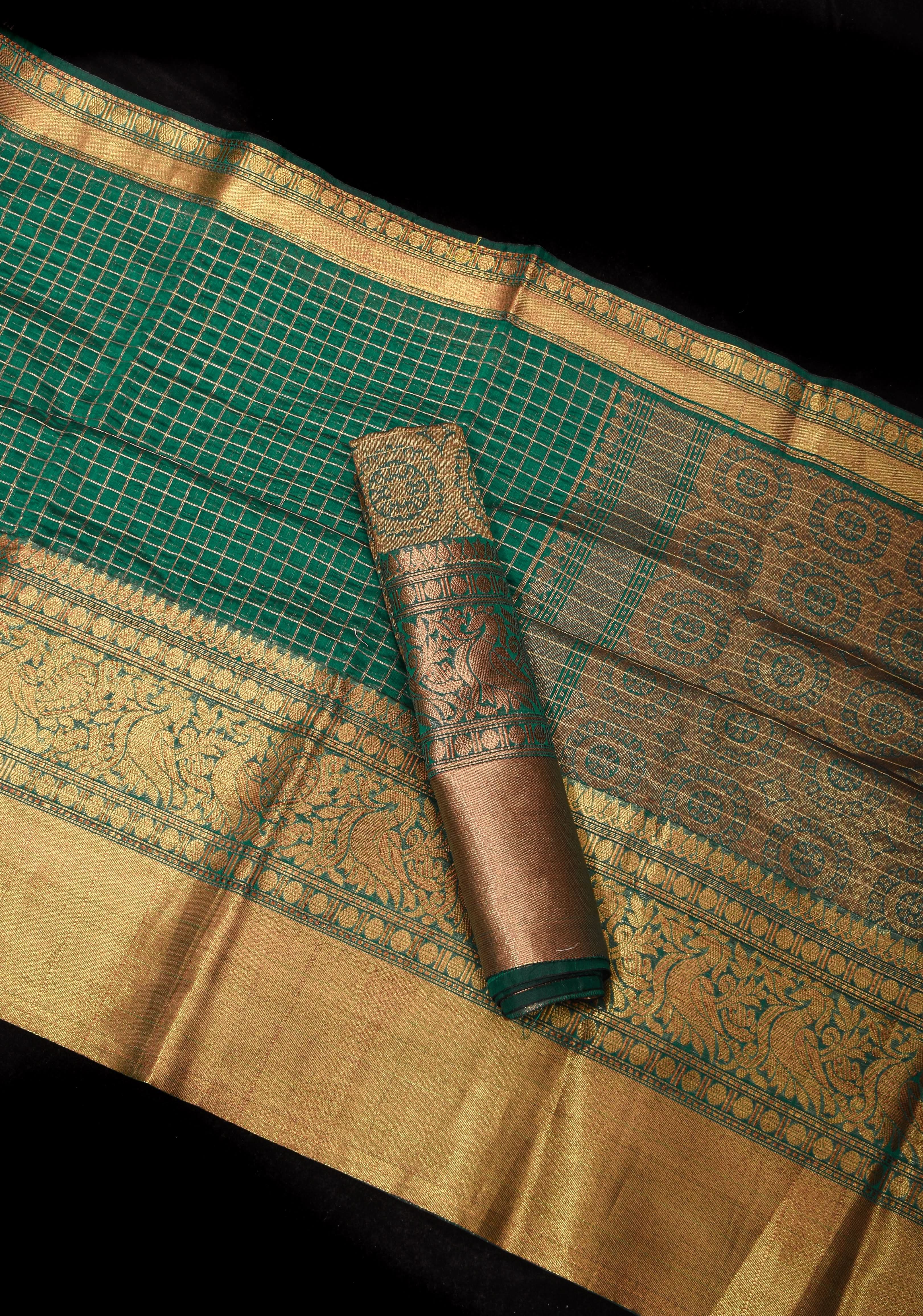 Blue Kanchi Kora Cotton Saree with Zari Checks and Wide Zari Border | Shobitam