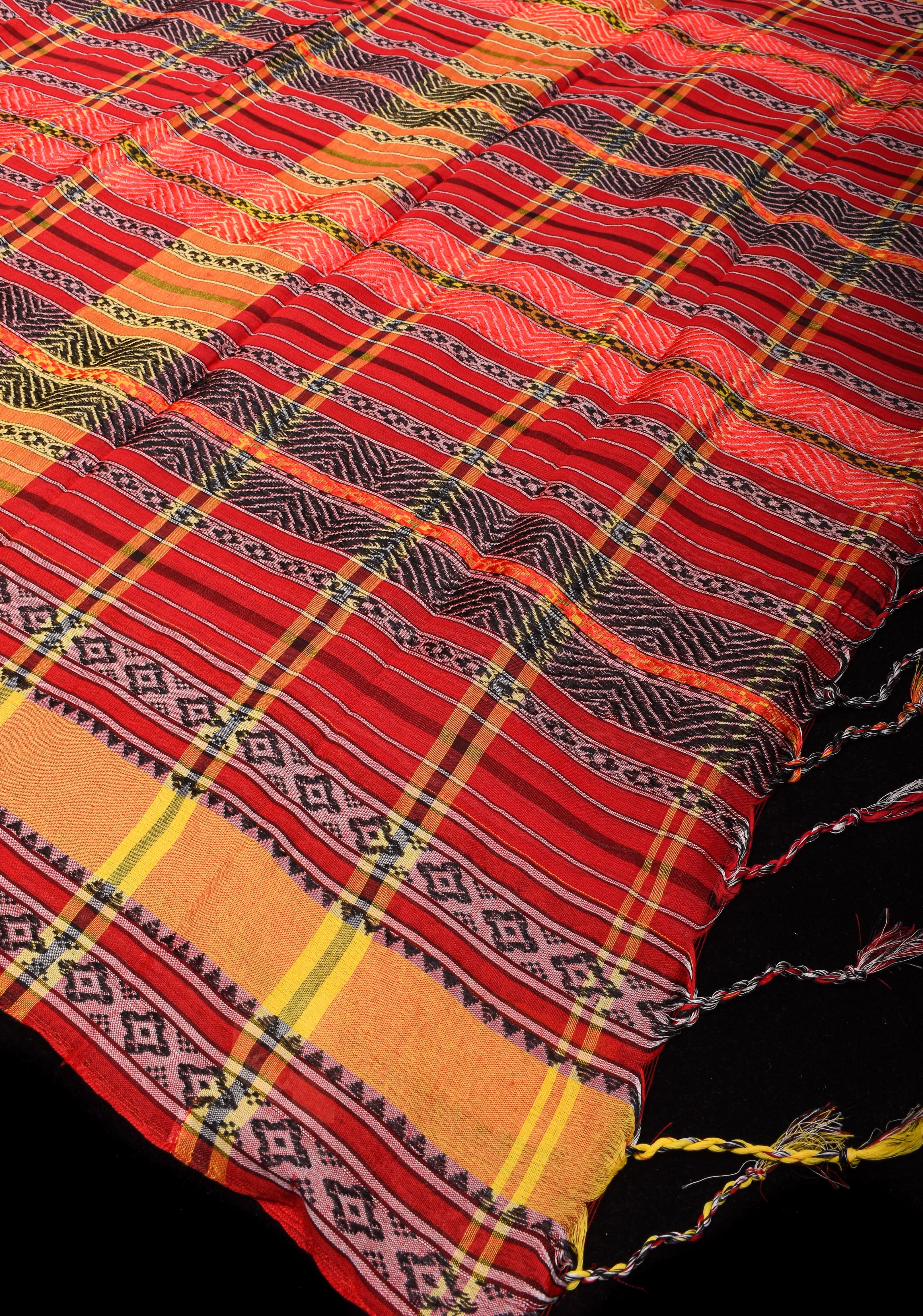 Red Bengal Cotton Saree with Multicolor weave stripes! | Shobitam