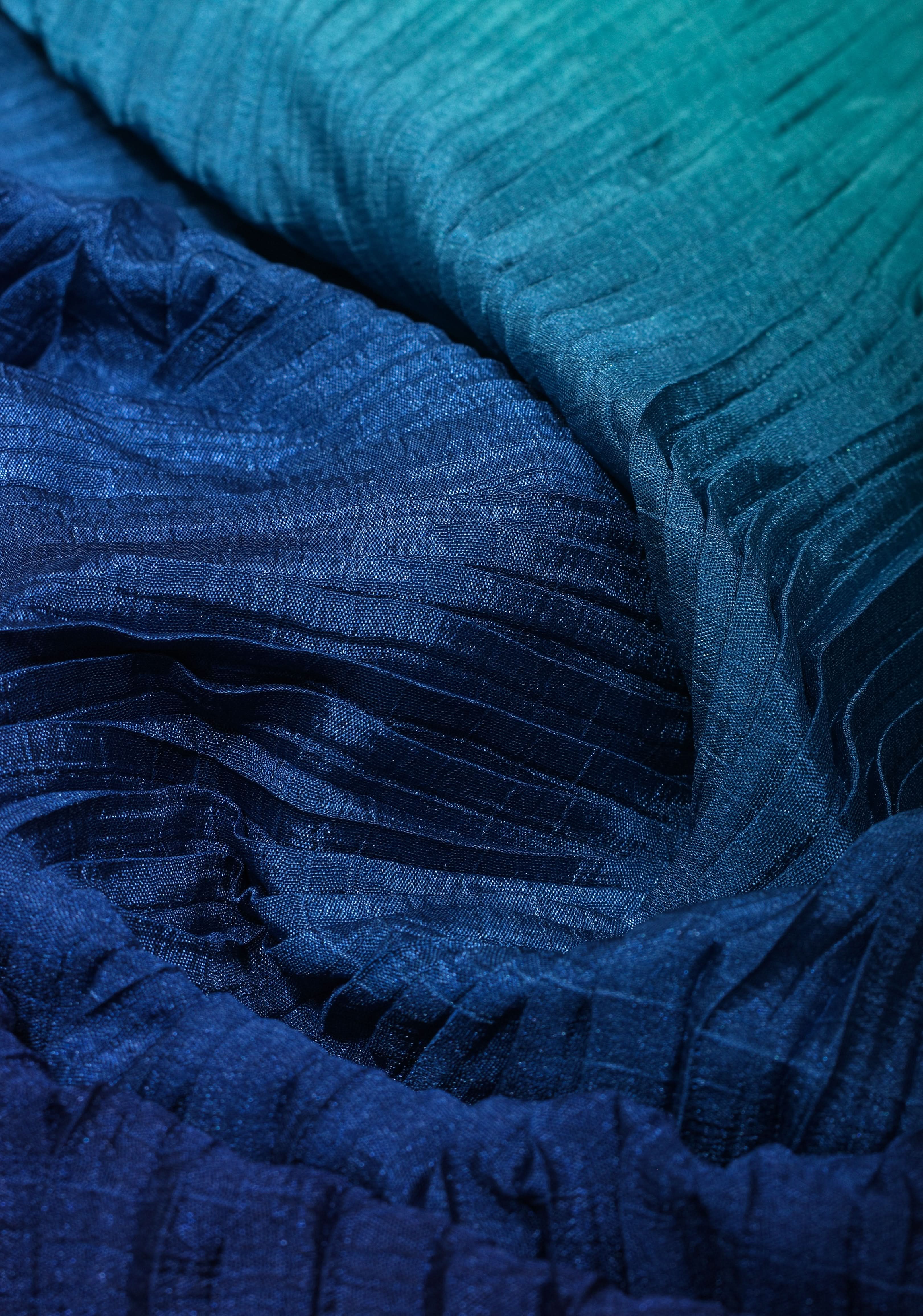 Contemporary shaded Satin pleated half and half saree in Shades of Blue, No Blouse piece | Shobitam