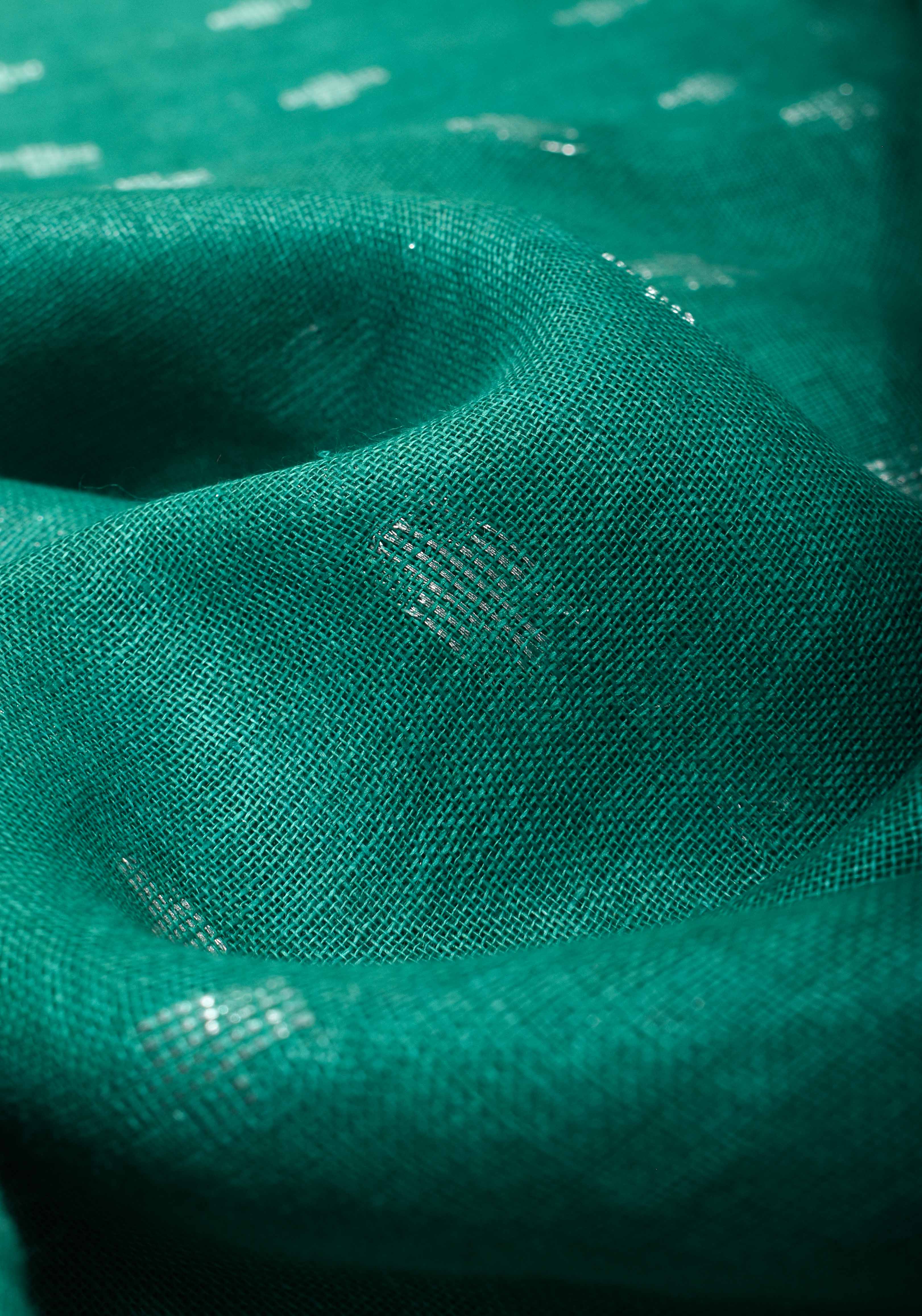 Light Teal Linen by Linen Saree with Temple Zari Border | Shobitam