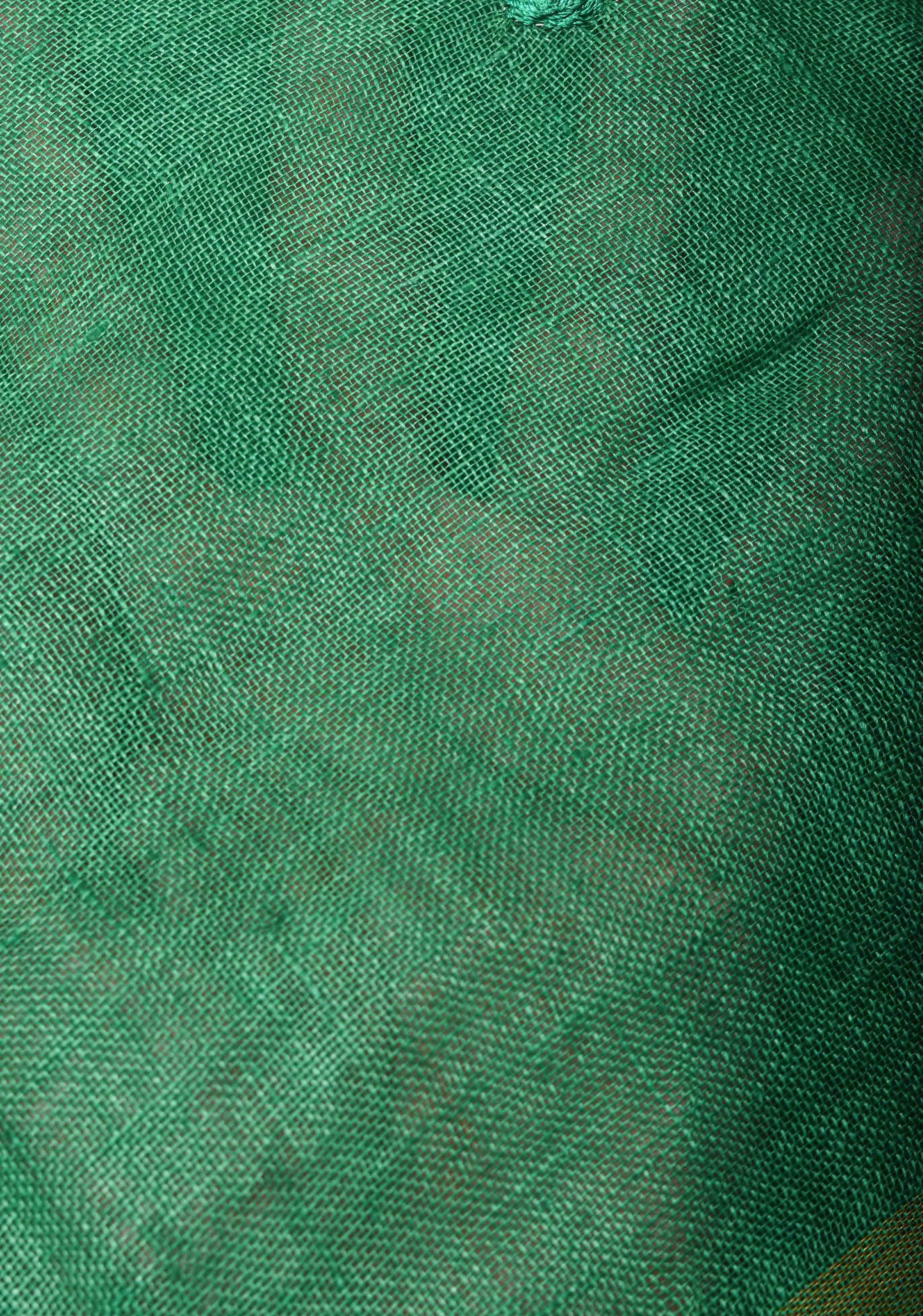 Jaali Pallu - Linen by Linen Cutwork and Mirrorwork Saree in Sea Green | Shobitam