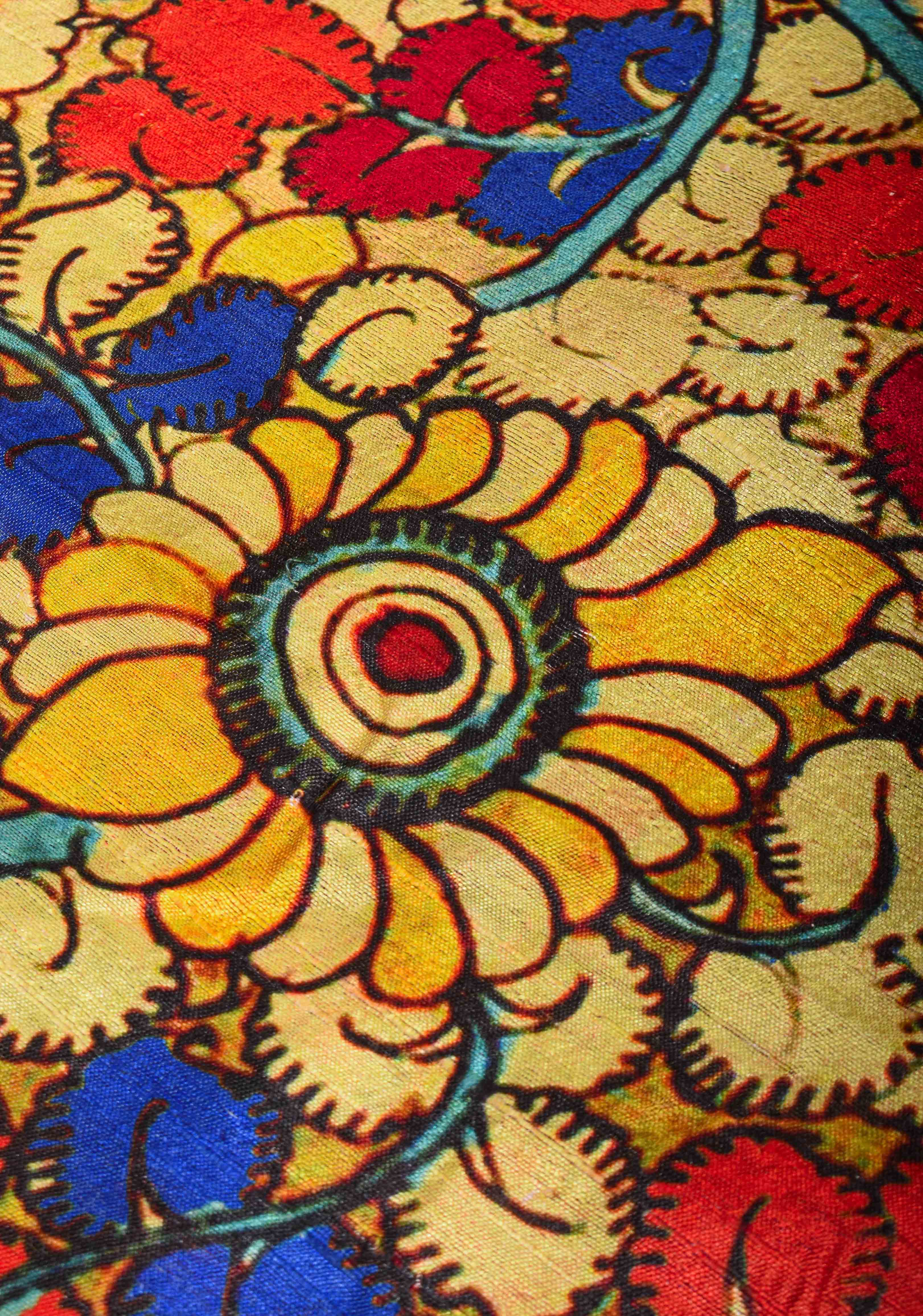 Tussar Raw Silk Saree in Multicolor with Kalamkari digital print | SILK MARK CERTIFIED | Shobitam