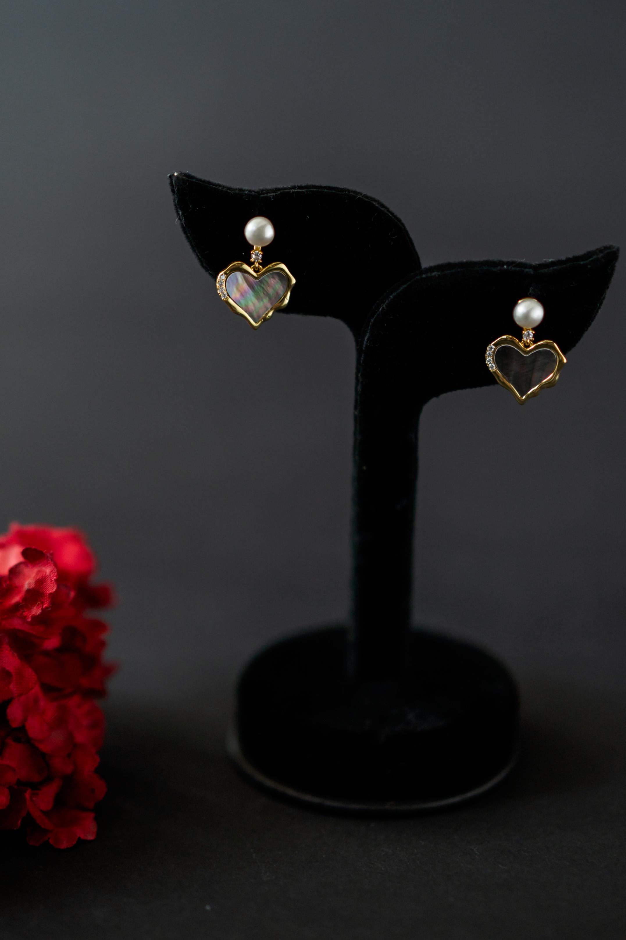 Heart Motif Statement Pearl Earrings | Shobitam