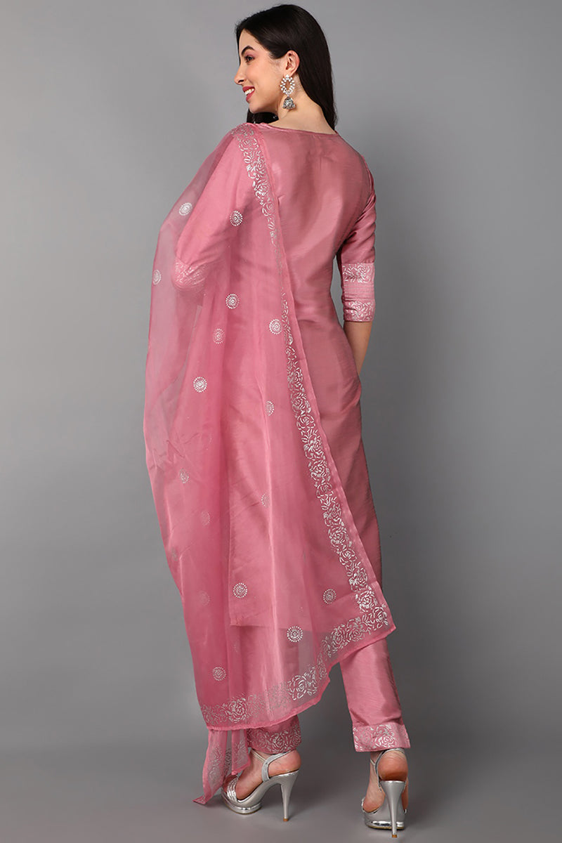 Pink Floral Yoke Design Panelled Suit Set | SHOBITAM