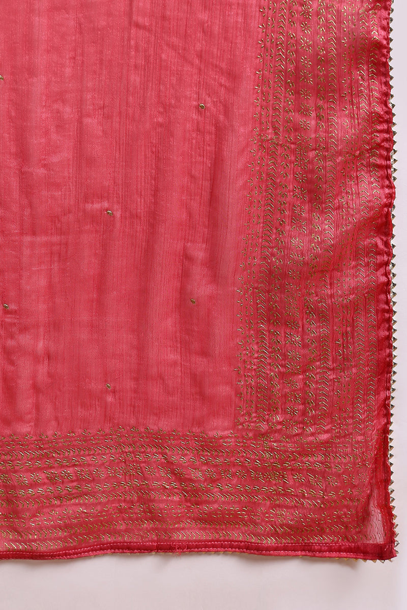 Rose Poly Silk Solid Yoke Design Kurta Trousers With Dupatta | SHOBITAM