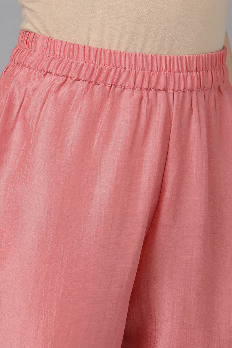 Pink Poly Silk Solid Solid Kurta Trousers With Dupatta | SHOBITAM