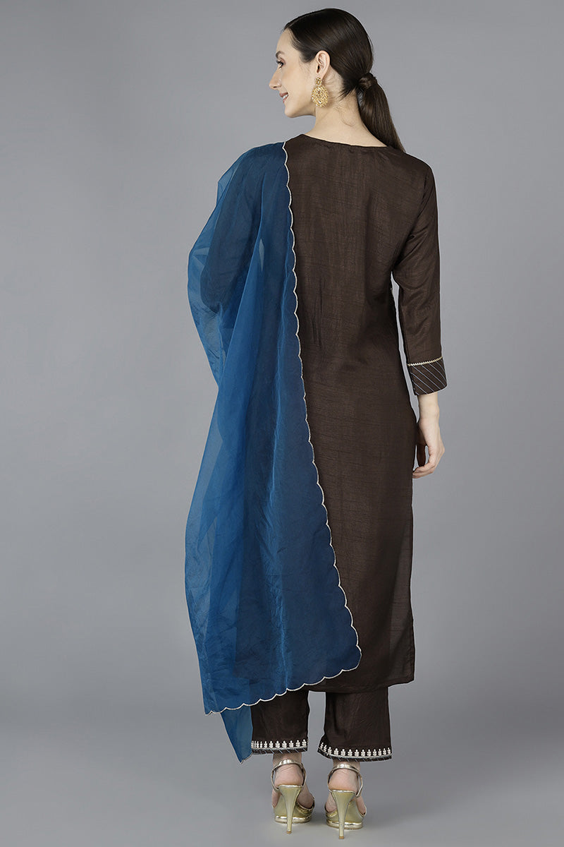 Grey Silk Blend Embroidered Kurta | SHOBITAM