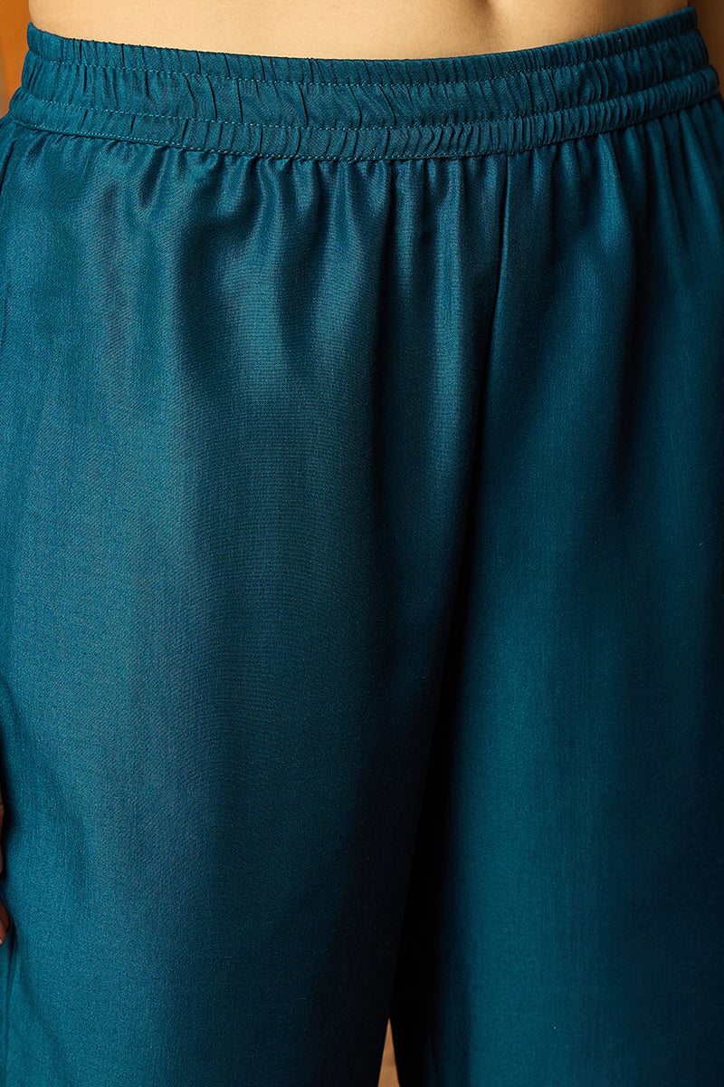 Teal Silk Blend Woven Design Anarkali Suit Set | SHOBITAM