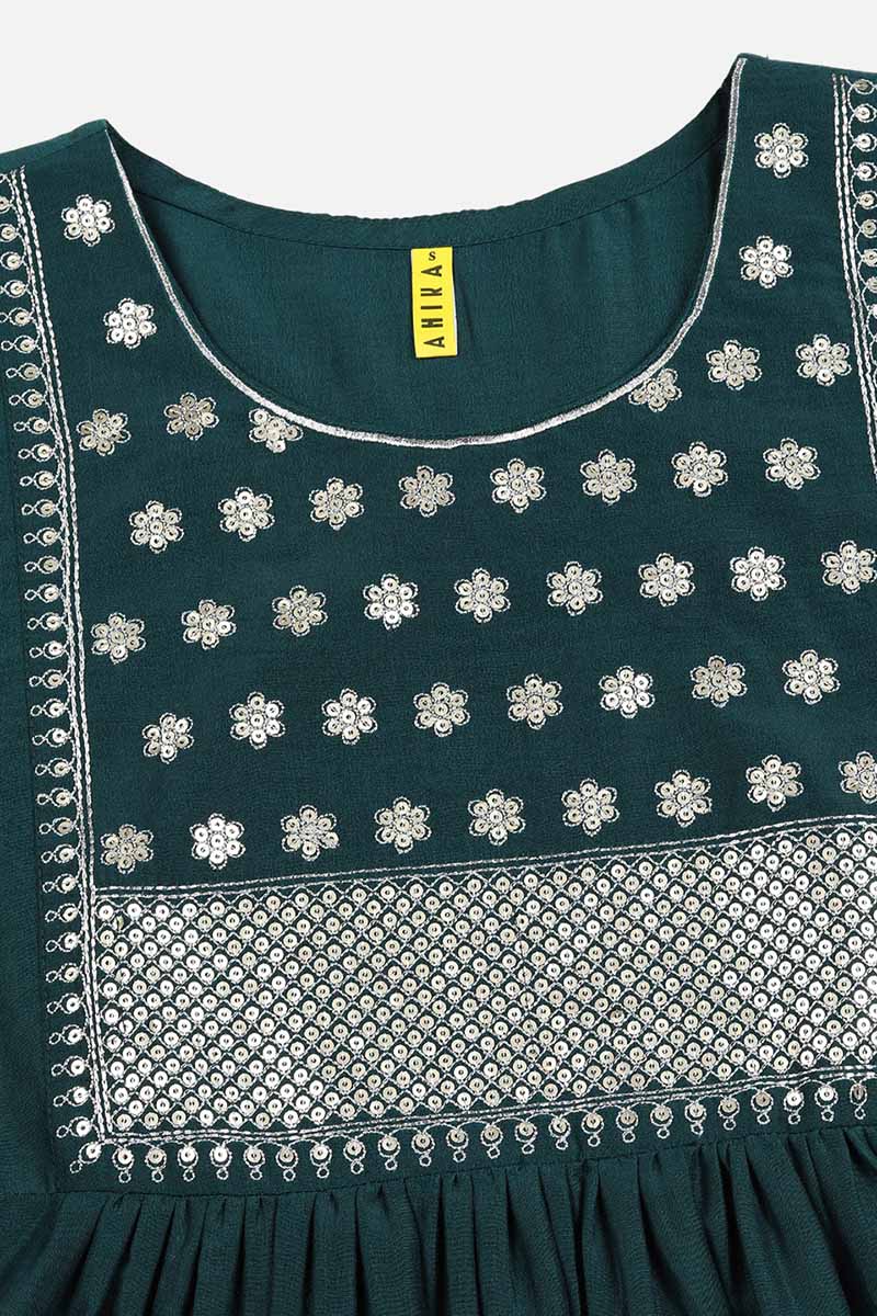 Teal Silk Blend Solid A-Line Kurta Trousers With Dupatta | SHOBITAM