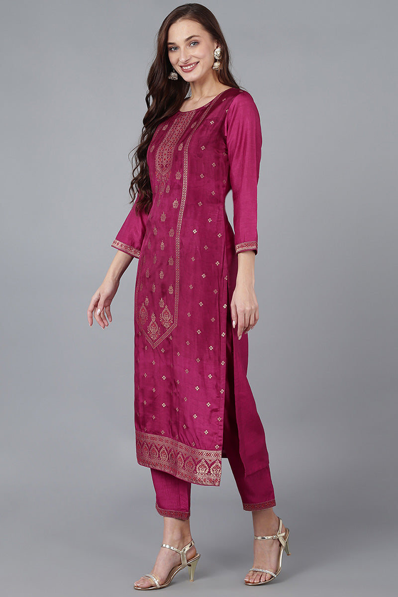 Burgundy Viscose Rayon Solid Straight Kurta Trousers With Dupatta | SHOBITAM