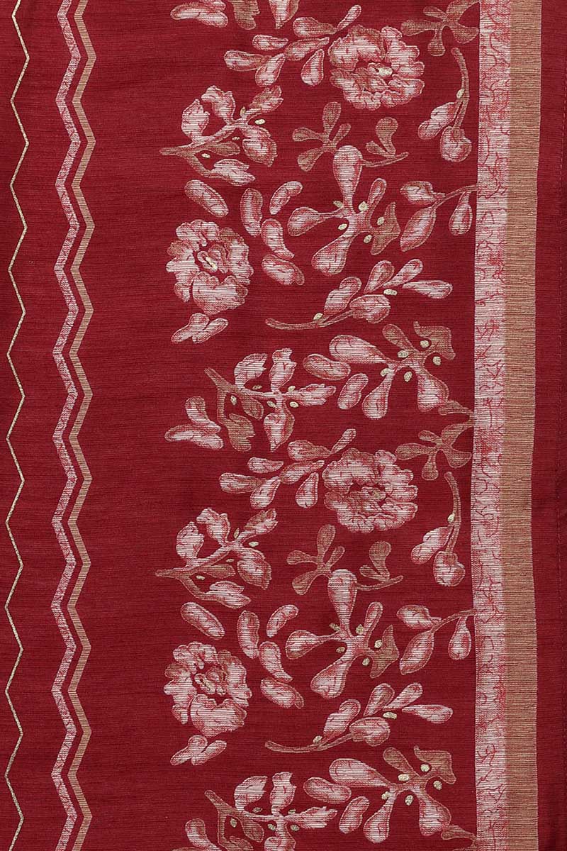 Maroon Silk Blend Floral Straight Kurta Trousers With Dupatta | SHOBITAM