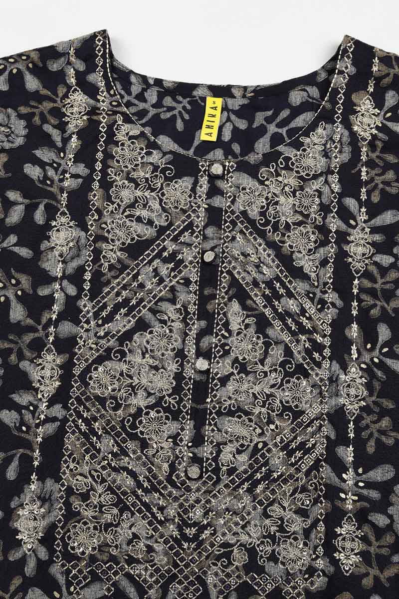 Black Silk Blend Floral Straight Kurta Trousers With Dupatta | SHOBITAM