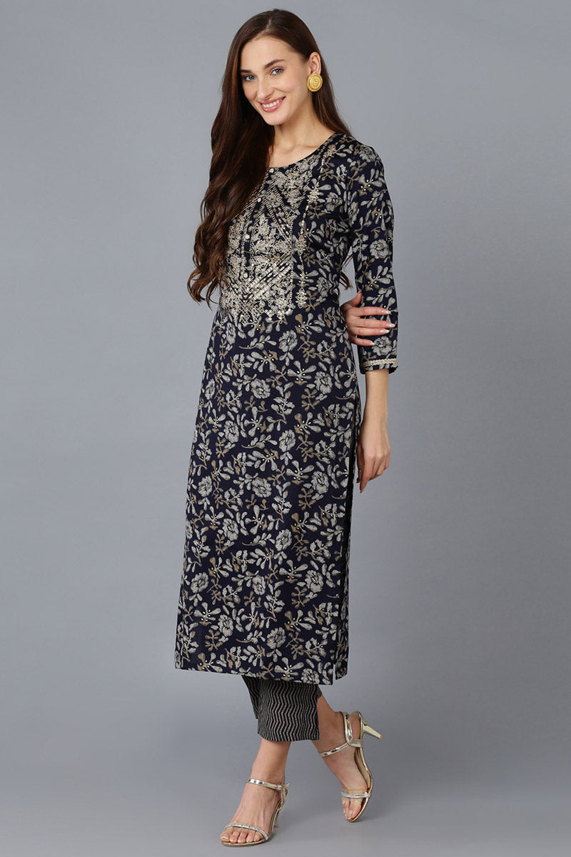 Black Silk Blend Floral Straight Kurta Trousers With Dupatta | SHOBITAM
