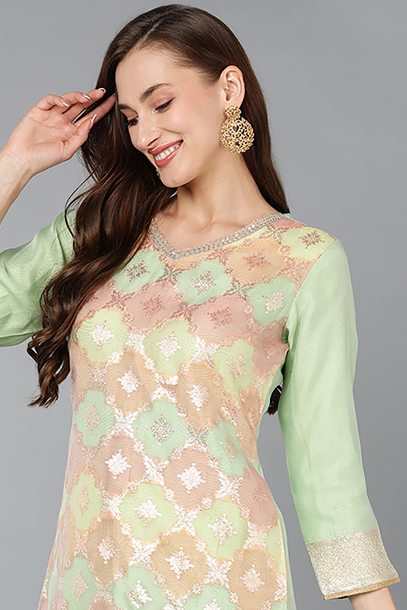 Poly Chanderi Straight Kurta Pant With Dupatta | SHOBITAM