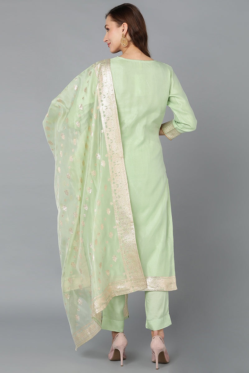 Poly Chanderi Straight Kurta Pant With Dupatta | SHOBITAM