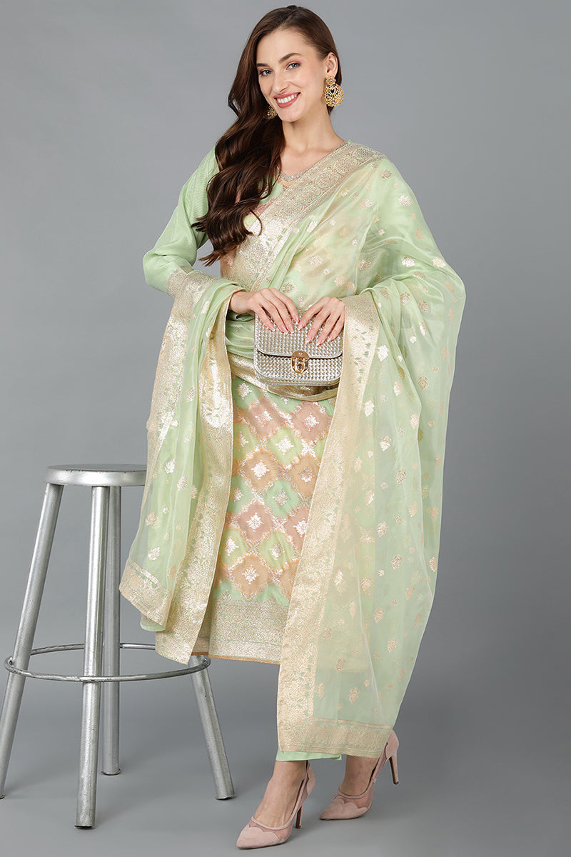Poly Chanderi Straight Kurta Pant With Dupatta | SHOBITAM