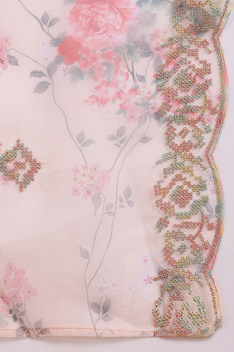 Peach Organza Ethnic Motifs Straight Suit Set | SHOBITAM