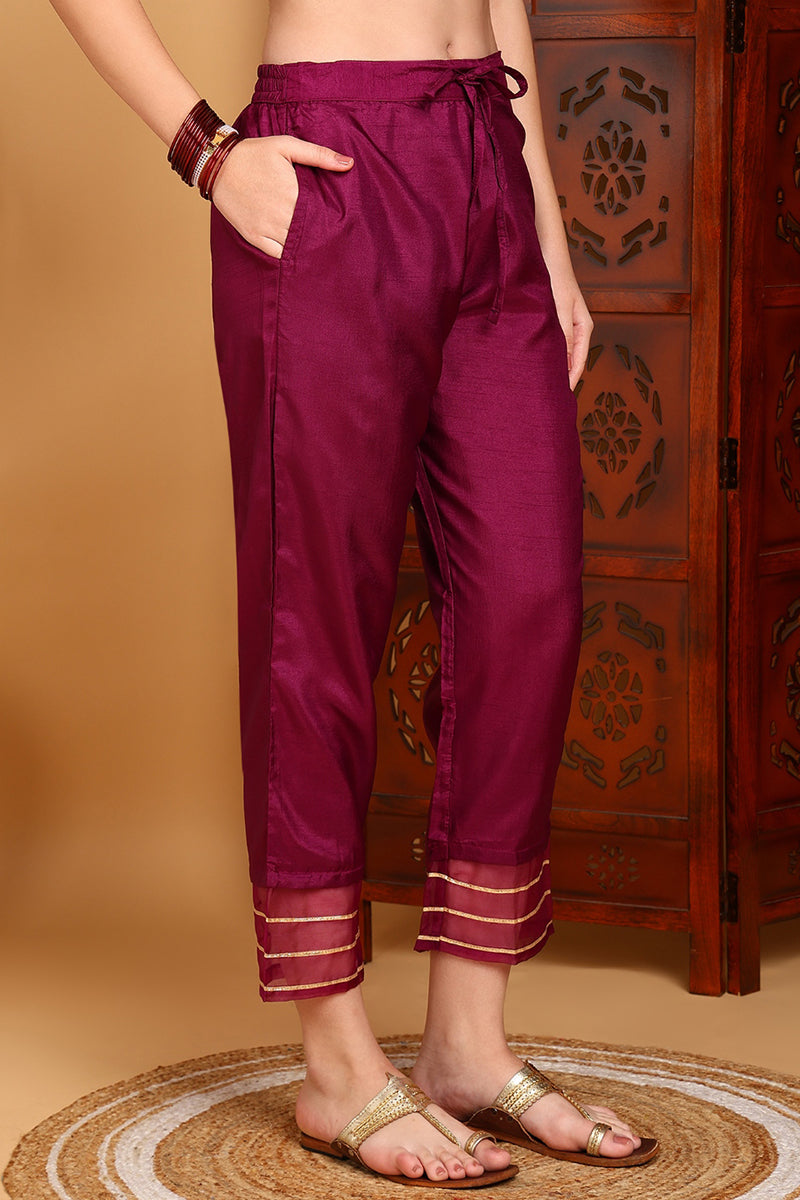 Silk Blend Purple Embroidered Straight Kurta Pant With Dupatta | SHOBITAM