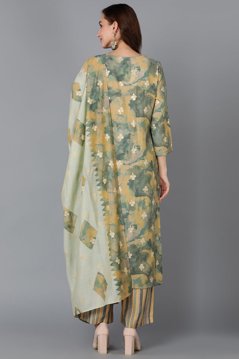 Yellow Silk Blend Straight Kurta Palazzo With Dupatta | SHOBITAM