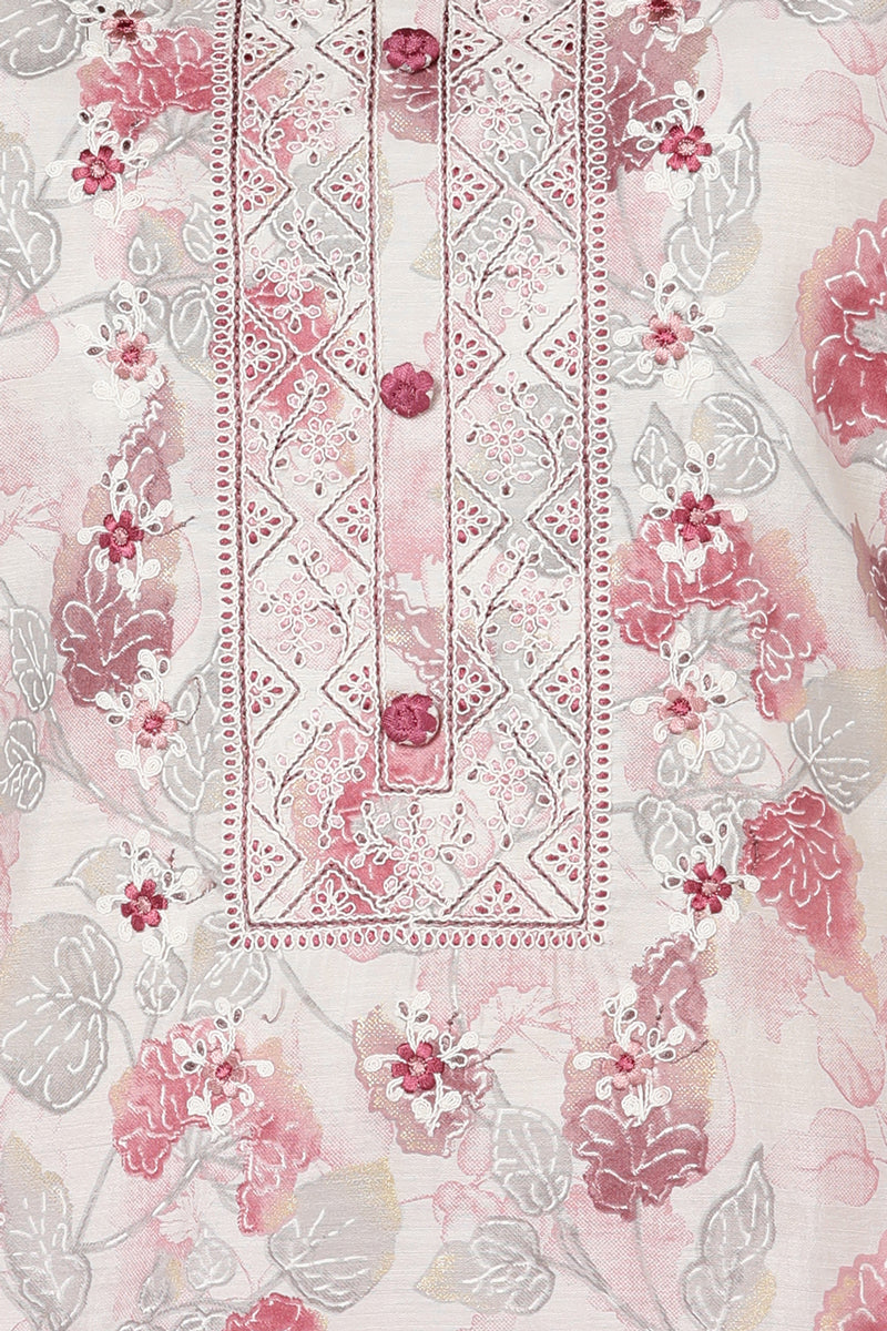 Off White Silk Blend Floral Straight Kurta Pant With Dupatta | SHOBITAM