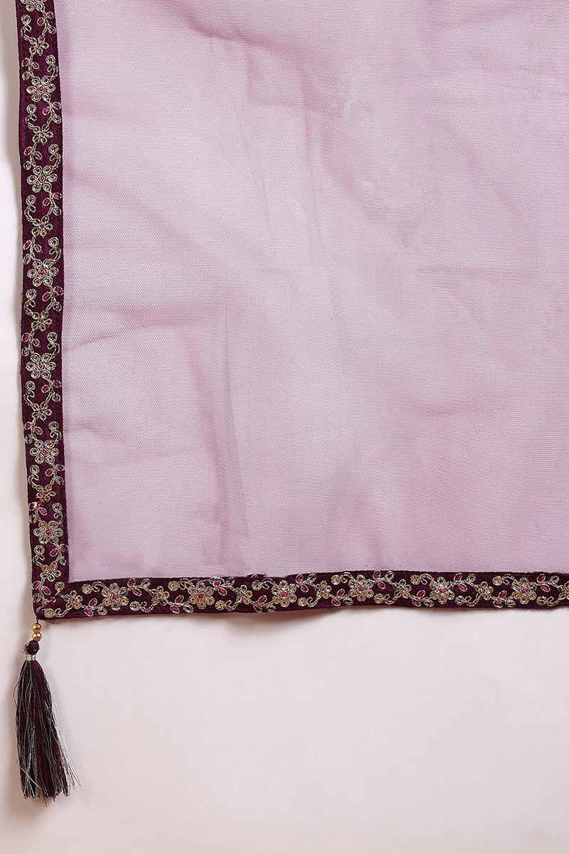 Silk Blend Purple Embroidered Straight Kurta Sharara With Dupatta | SHOBITAM