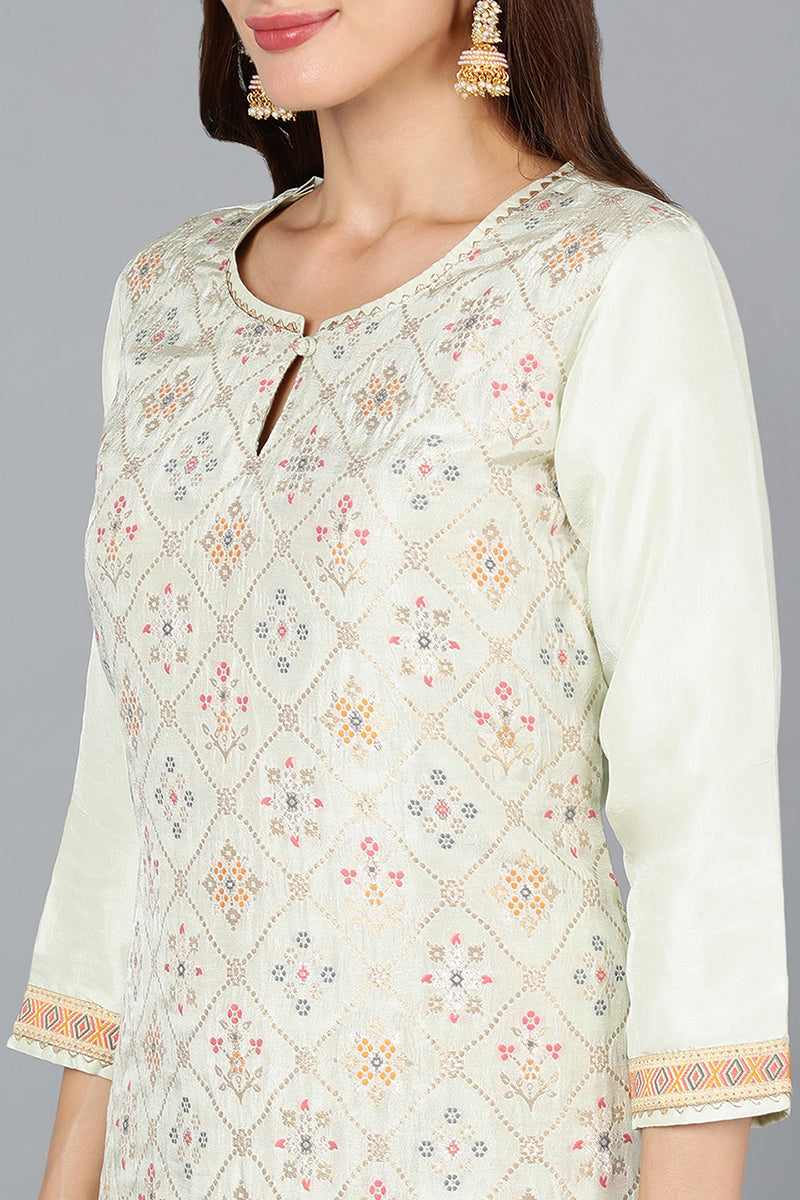 Green Silk Blend Straight Woven Design Kurta Pant With Dupatta | SHOBITAM