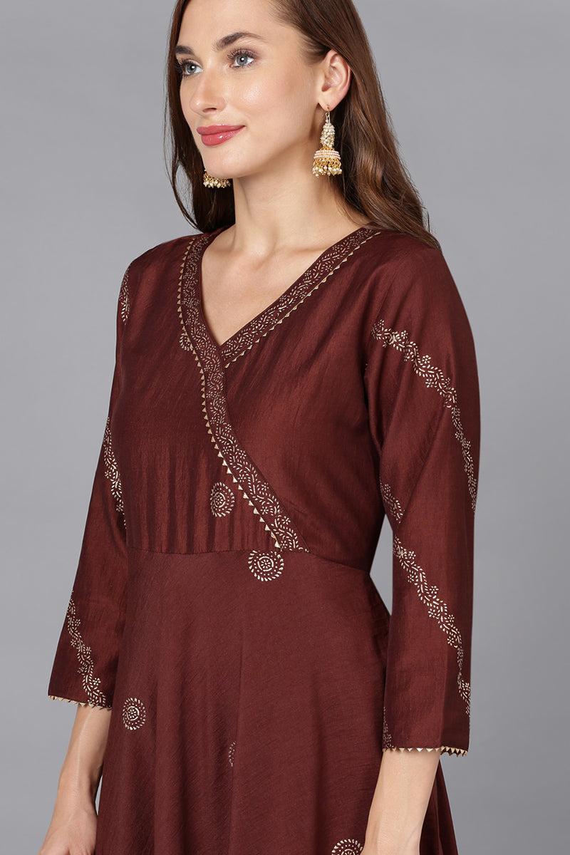 Maroon Silk Blend Anarkali Woven Design Kurta Pant With Dupatta | SHOBITAM