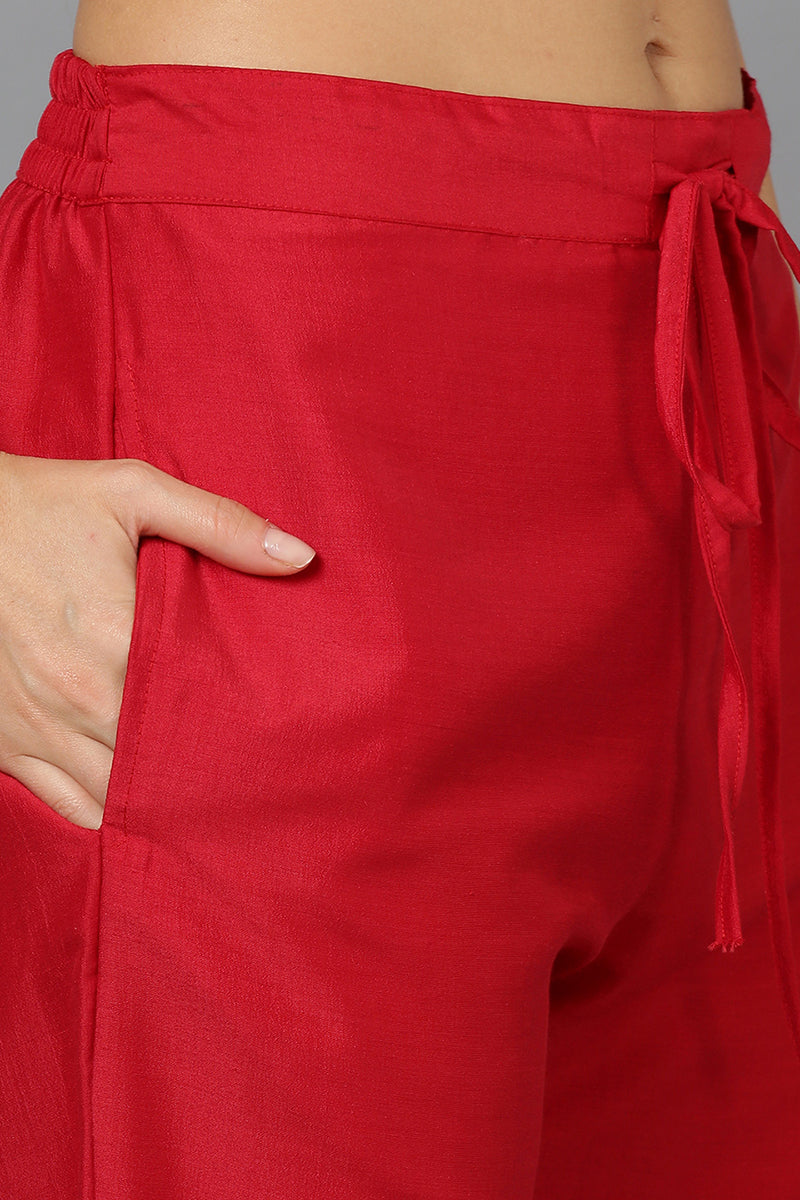 Red Silk Blend Straight Kurta Pant With Dupatta | SHOBITAM