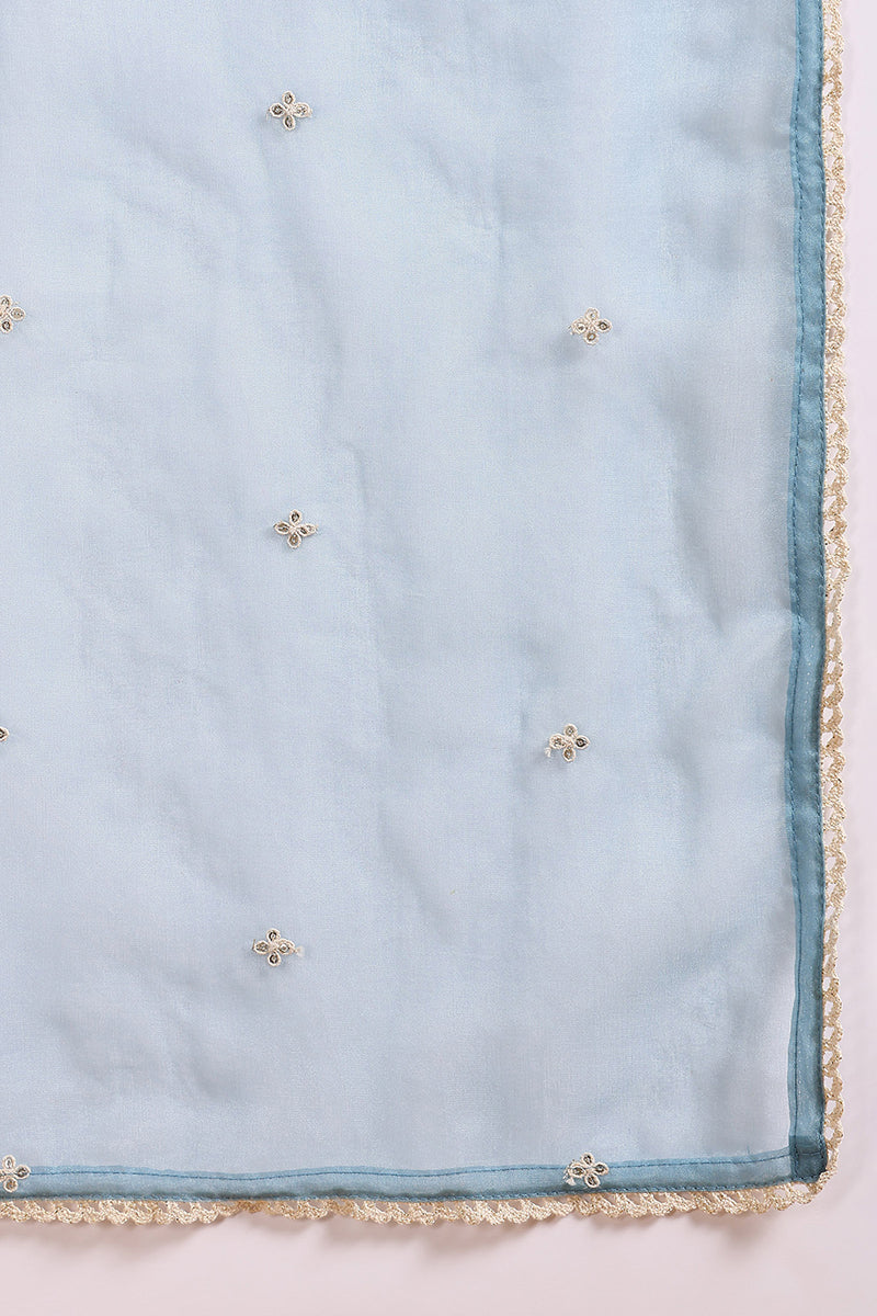 Blue Silk Blend Solid Embroidered Anarkali Suit Set | SHOBITAM