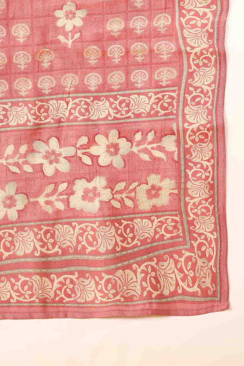 Pink Silk Blend Floral Printed Straight Style Suit Set | SHOBITAM