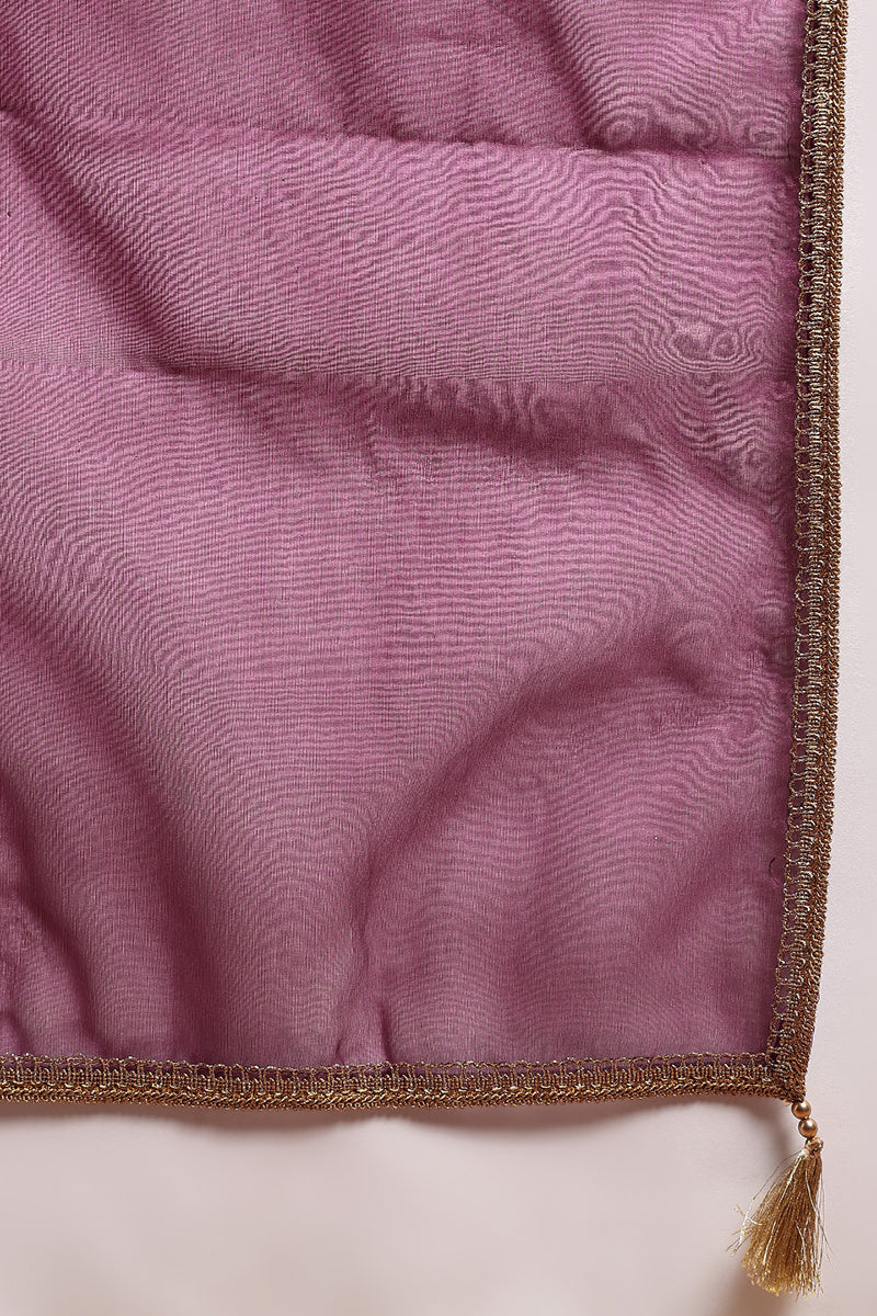 Purple Silk Blend Solid Yoke Design Flared Empire Suit Set | SHOBITAM