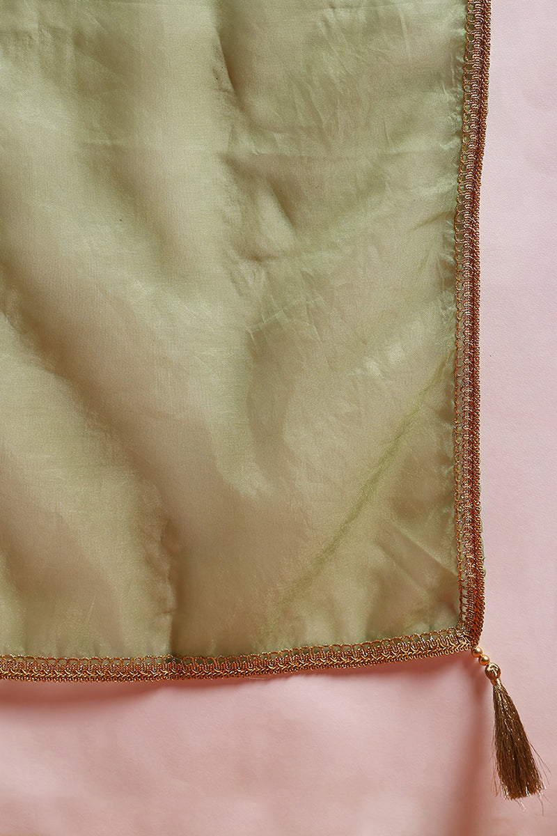 Green Silk Blend Solid Yoke Design Flared Empire Suit Set | SHOBITAM