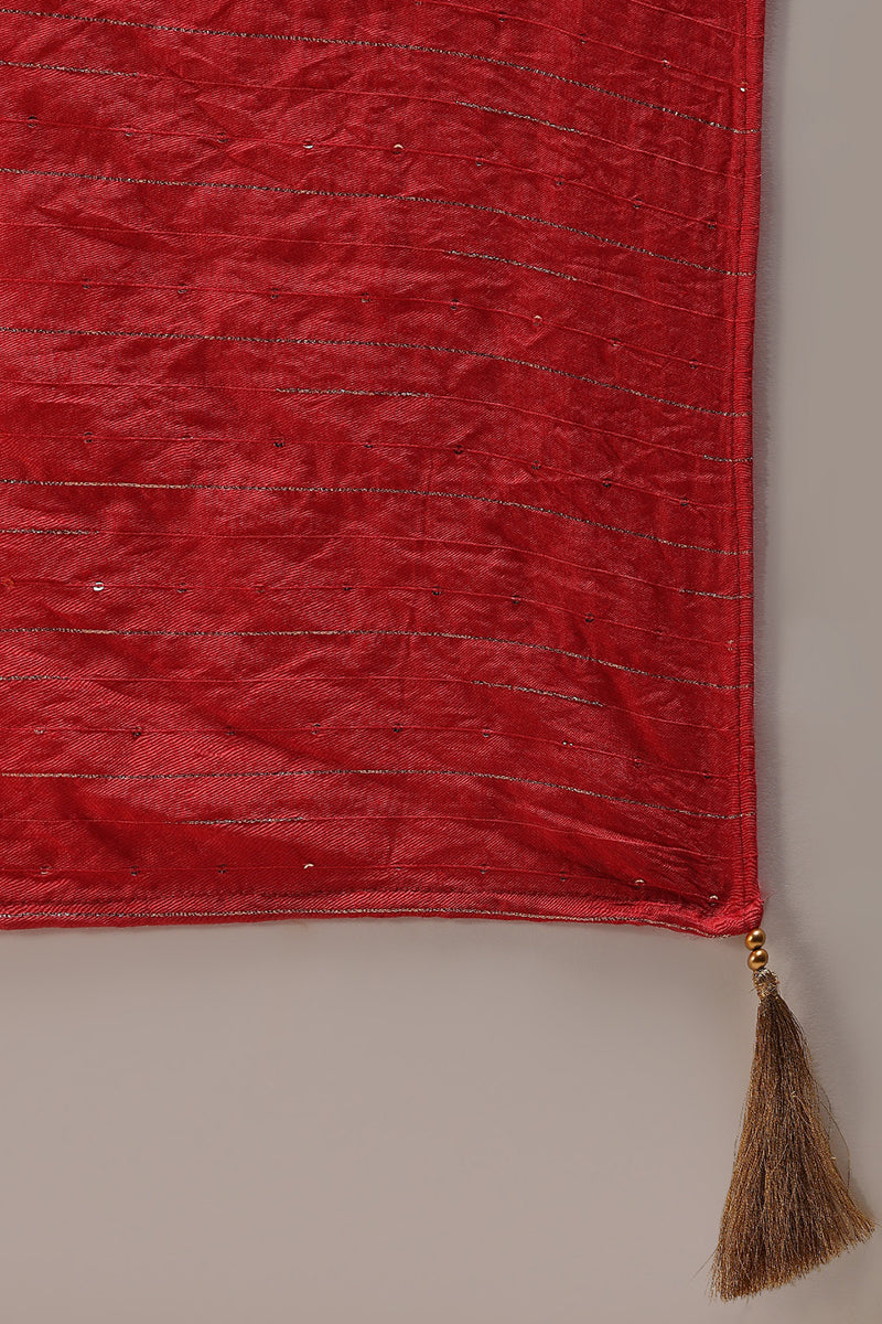 Rust Red Silk Blend Solid Embroidered Straight Suit Set | SHOBITAM