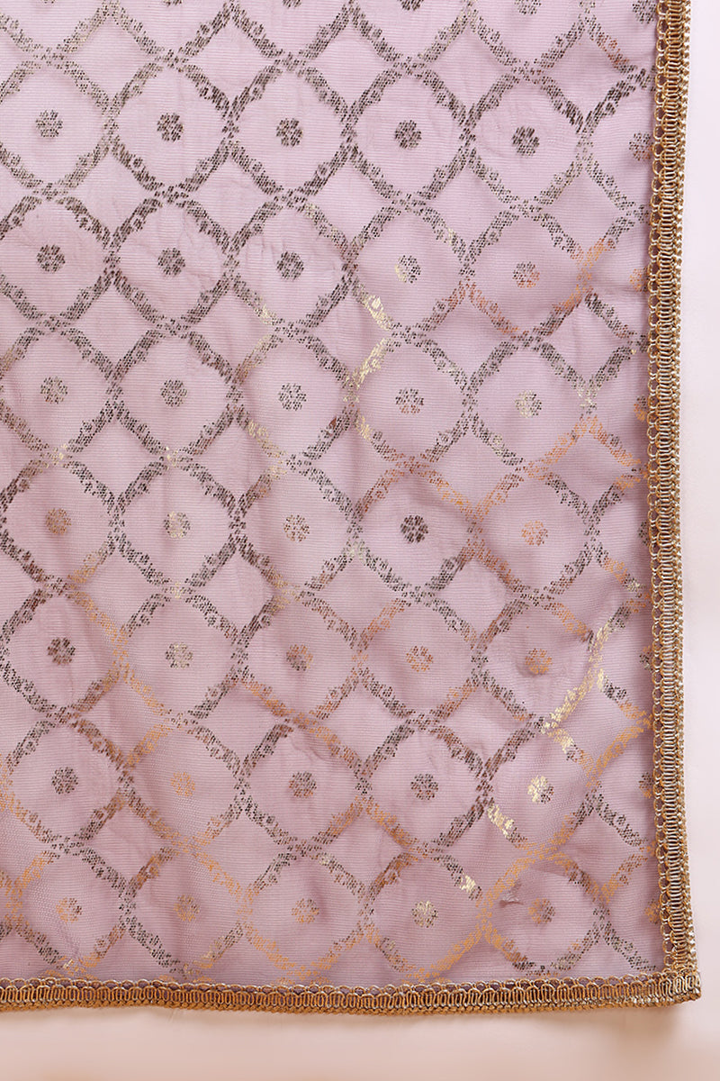 Purple Silk Blend Embroidered Straight Suit Set | SHOBITAM