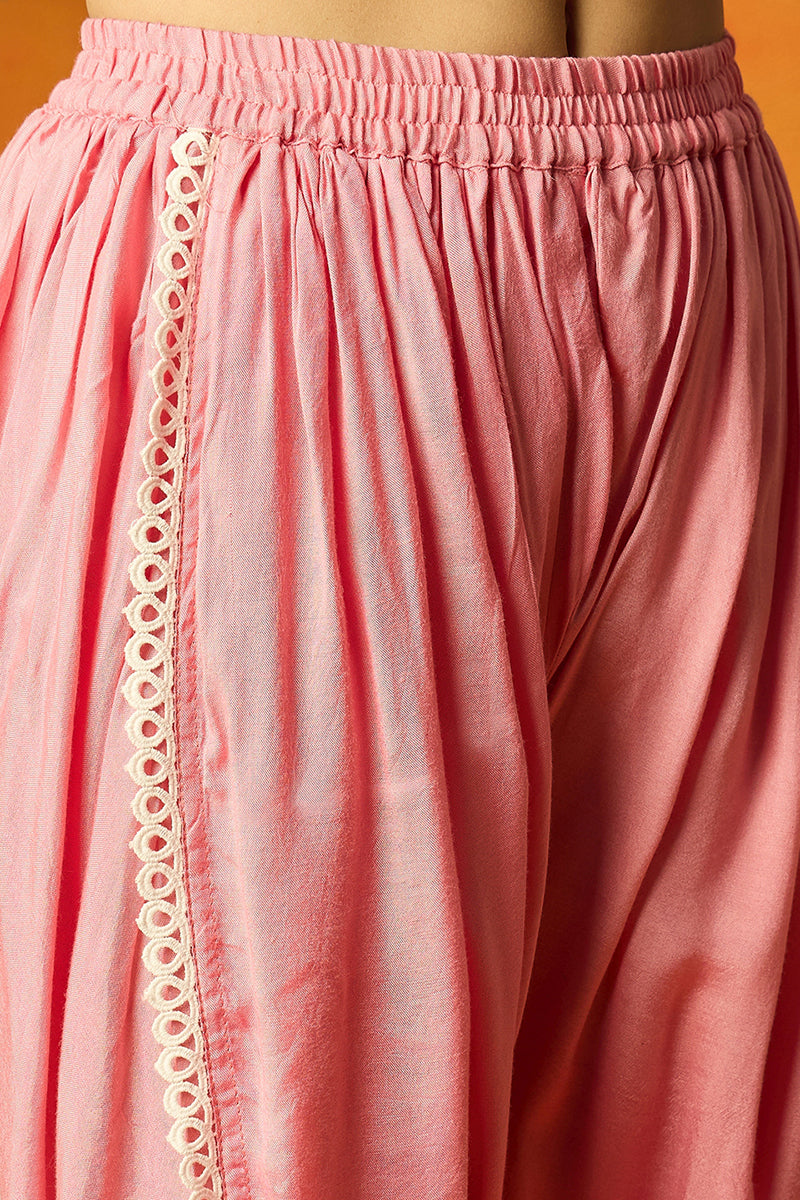 Pink Organza Solid Embroidered A-Line Dhoti Style Suit Set | SHOBITAM