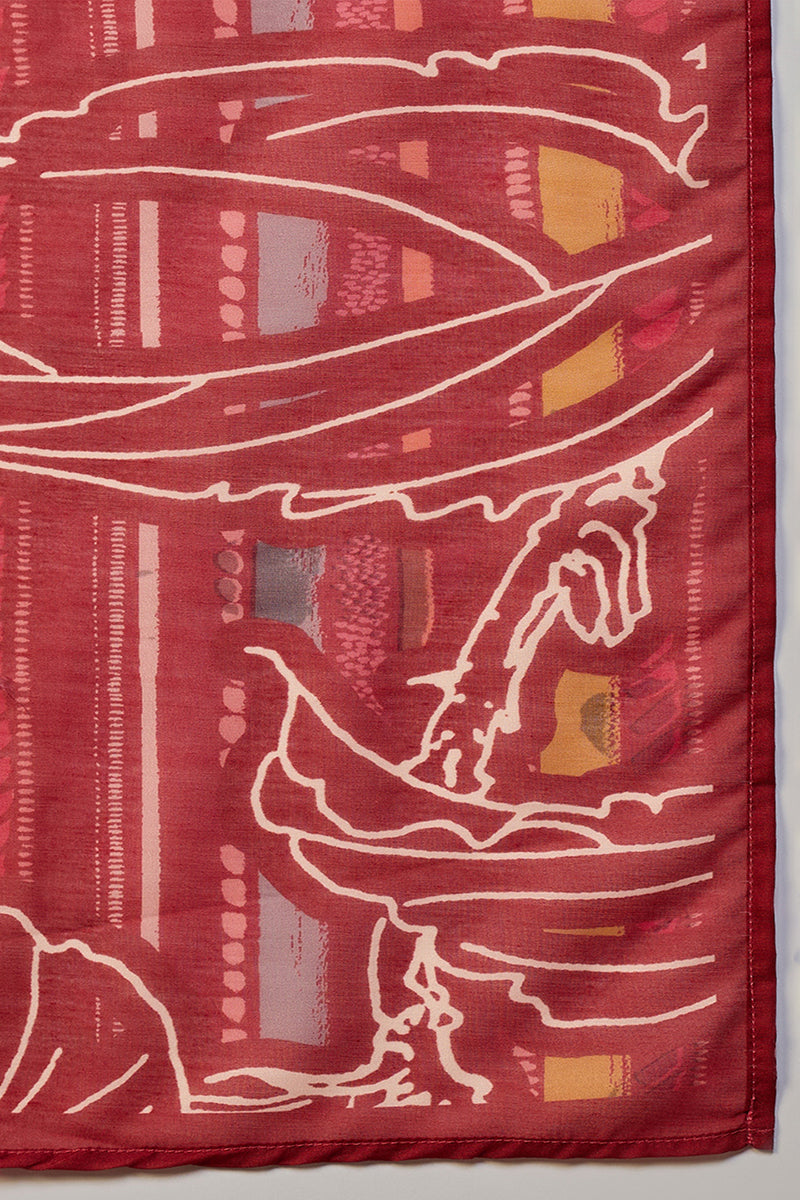 Red Silk Blend Floral Printed Straight Suit Set | SHOBITAM