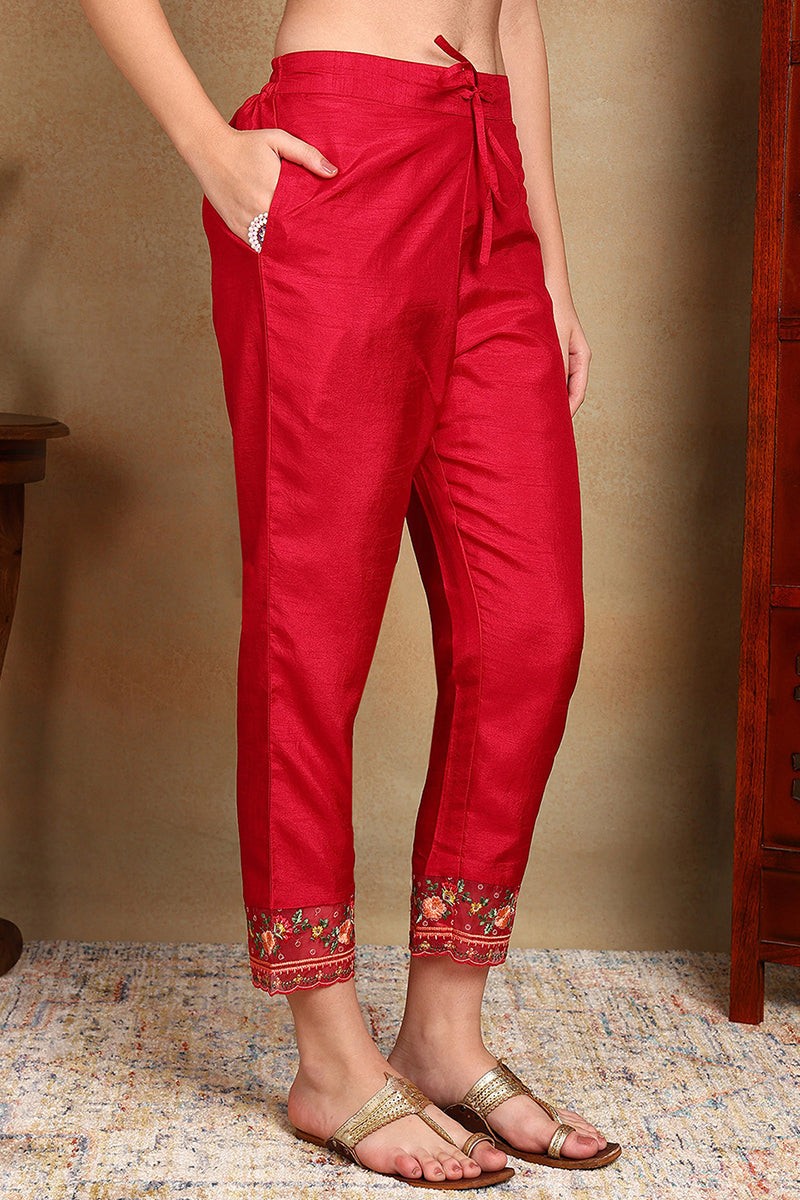 Rani Pink Silk Blend Solid Embroidered Straight Trouser Bottom Suit Set | SHOBITAM